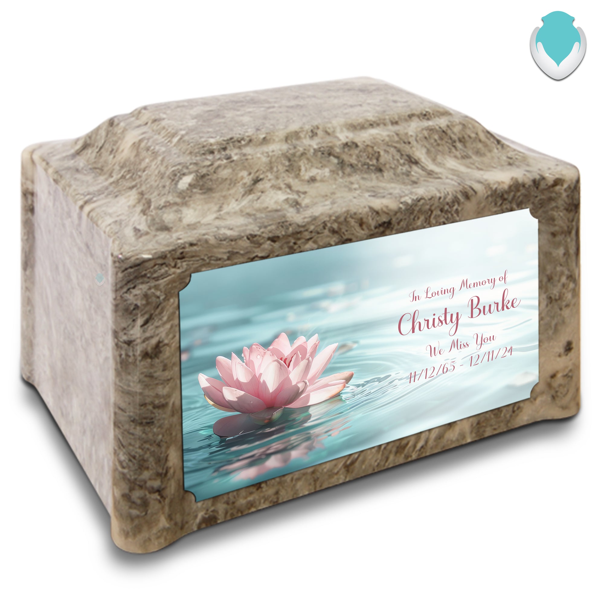 Adult Devotion Custom Printed Lotus Flower Cultured Marble Urns for Ashes