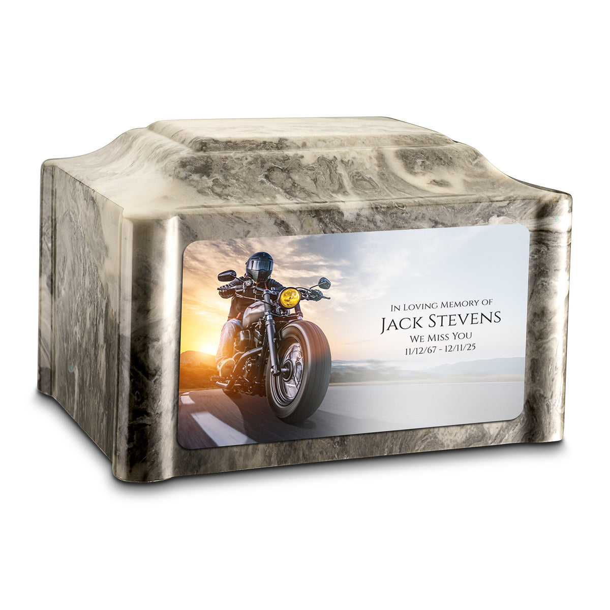 Adult Devotion Custom Printed Motorcycle Cultured Marble Urns for Ashes