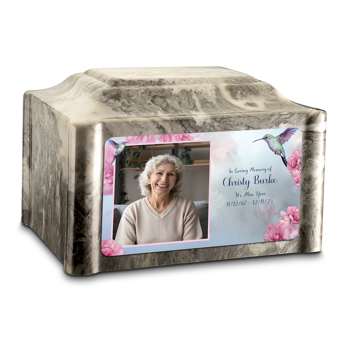 Adult Devotion Custom Printed Photo Hummingbird Cultured Marble Urn for Ashes