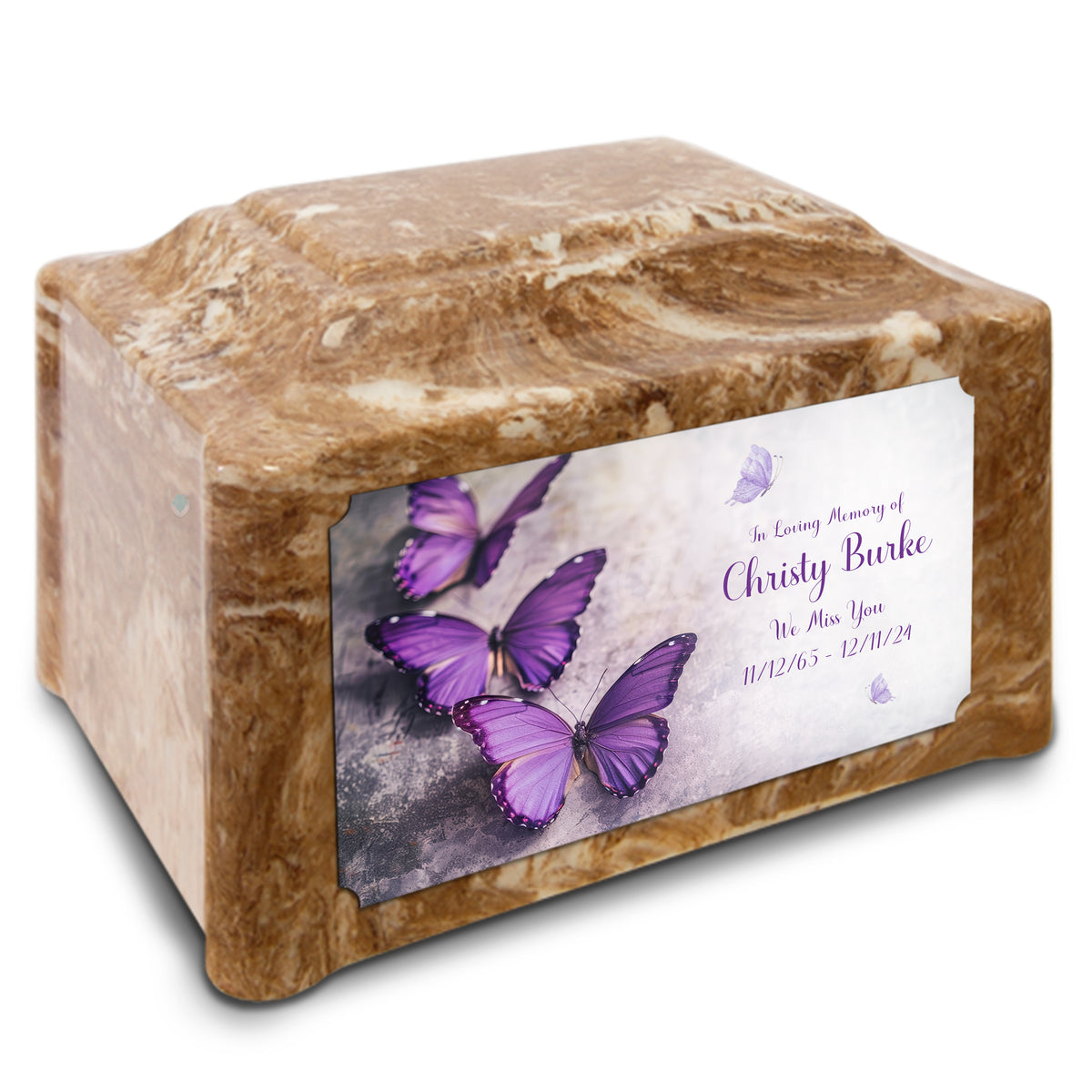 Adult Devotion Custom Printed Purple Butterfly Cultured Marble Urns for Ashes