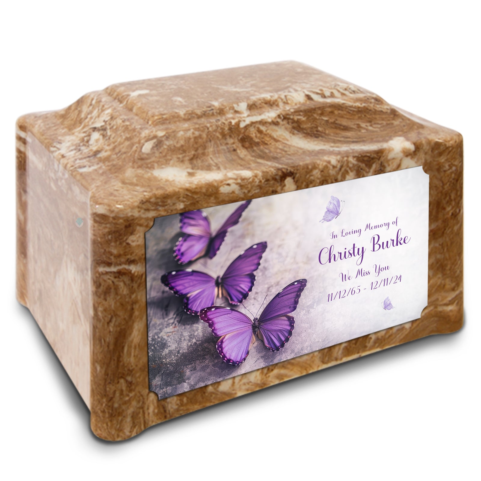 Adult Devotion Custom Printed Purple Butterfly Cultured Marble Urns for Ashes