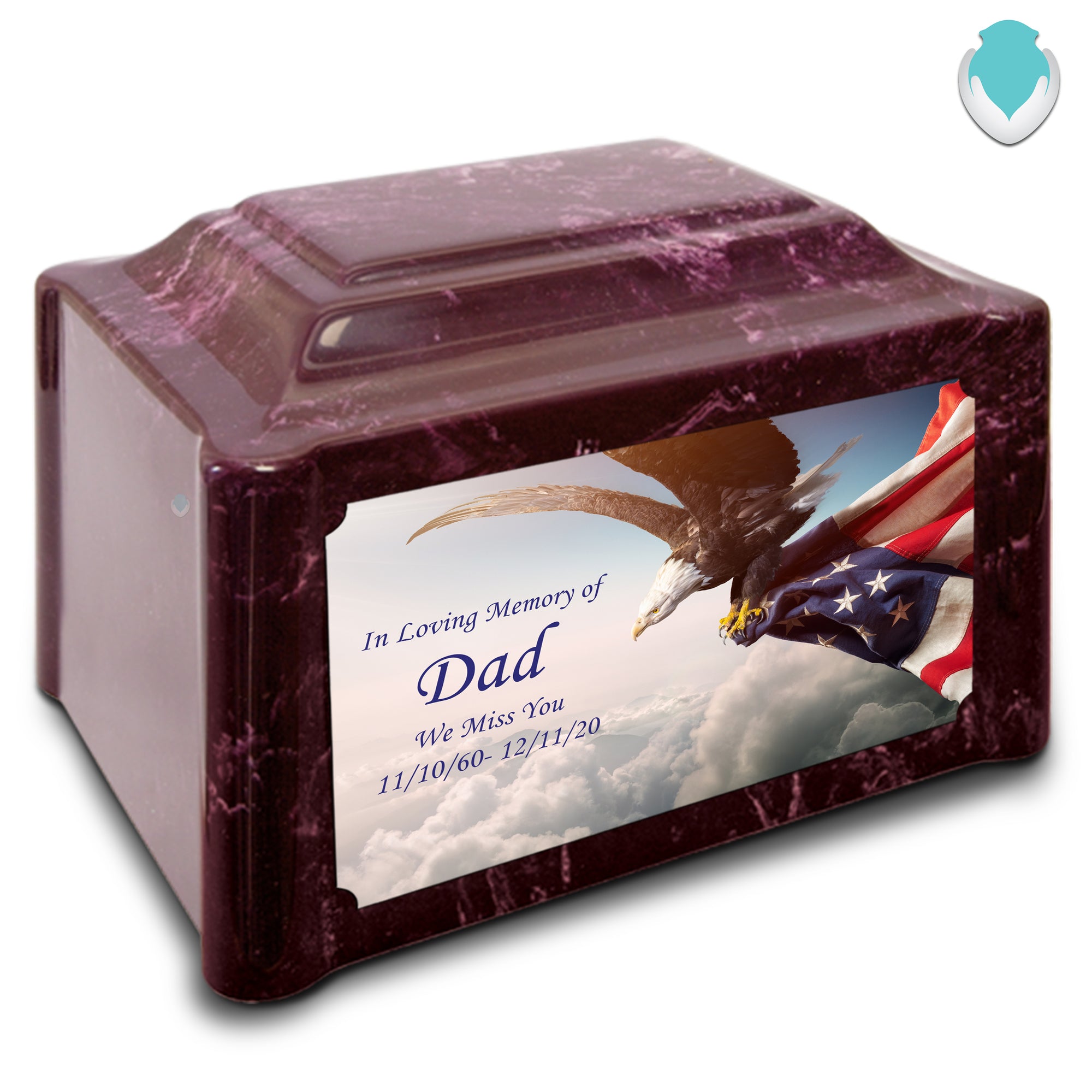 Adult Devotion Custom Printed American Eagle Cultured Marble Urns for Ashes