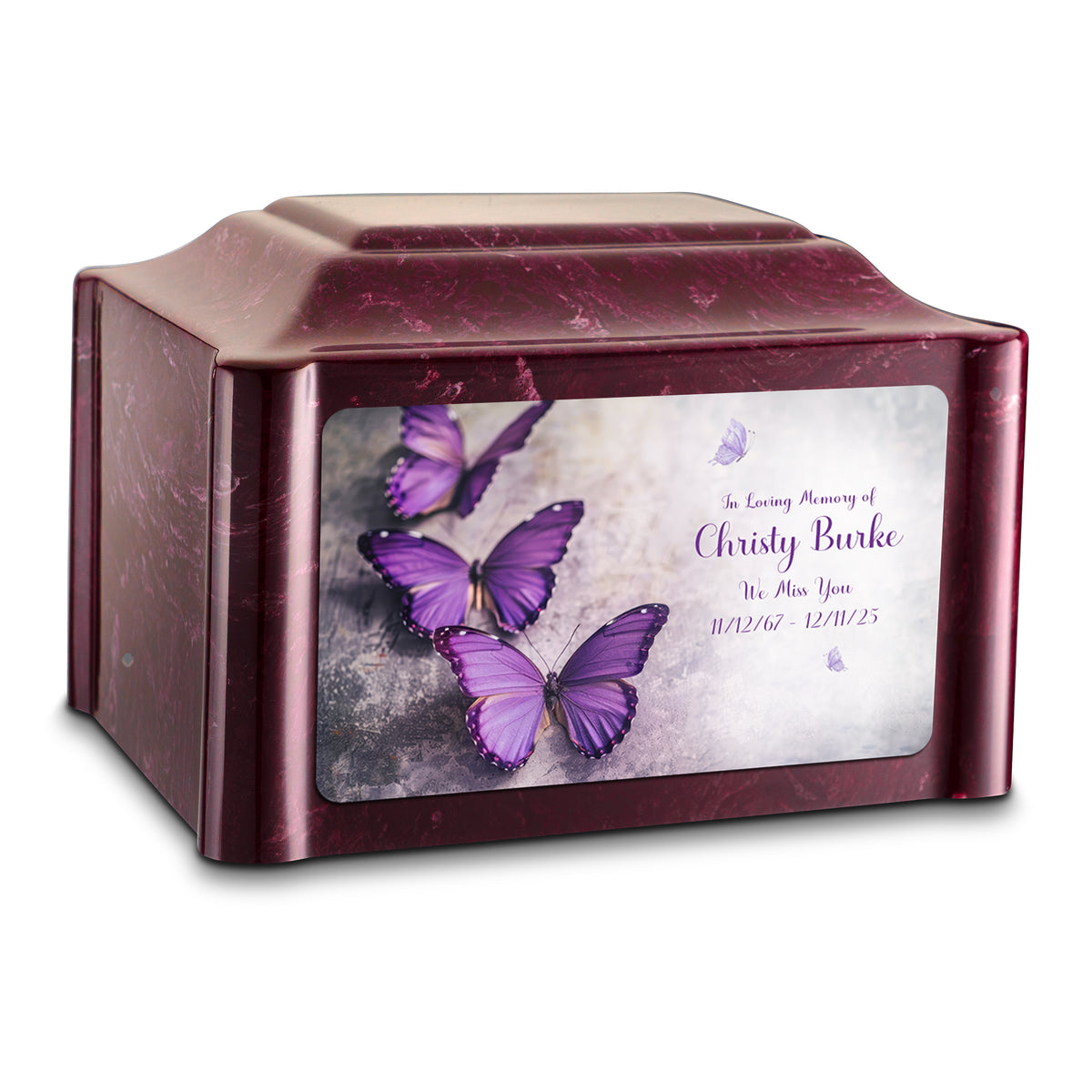 Adult Devotion Custom Printed Purple Butterfly Cultured Marble Urns for Ashes