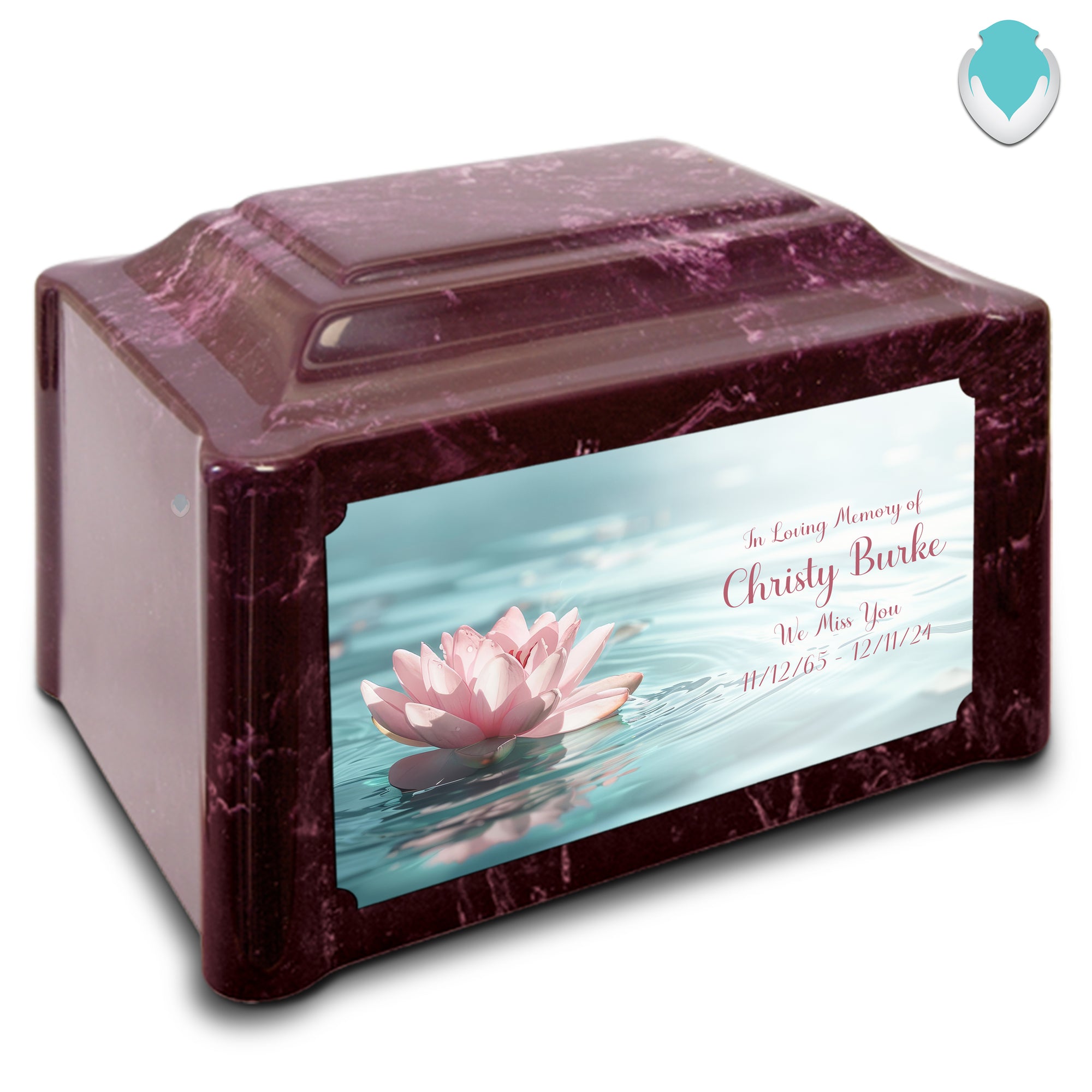 Adult Devotion Custom Printed Lotus Flower Cultured Marble Urns for Ashes
