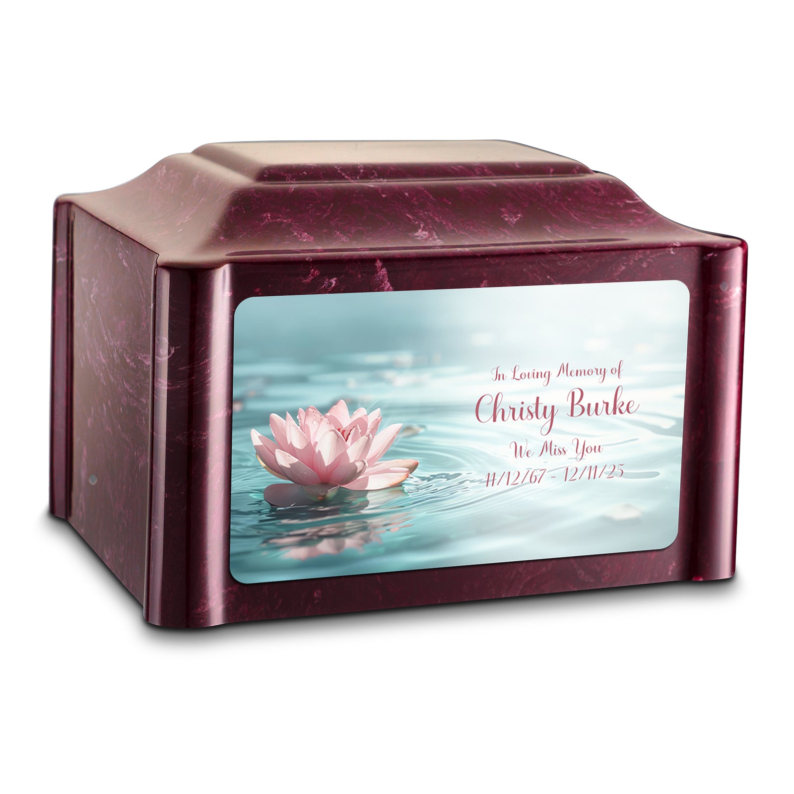 Adult Devotion Custom Printed Lotus Flower Cultured Marble Urns for Ashes