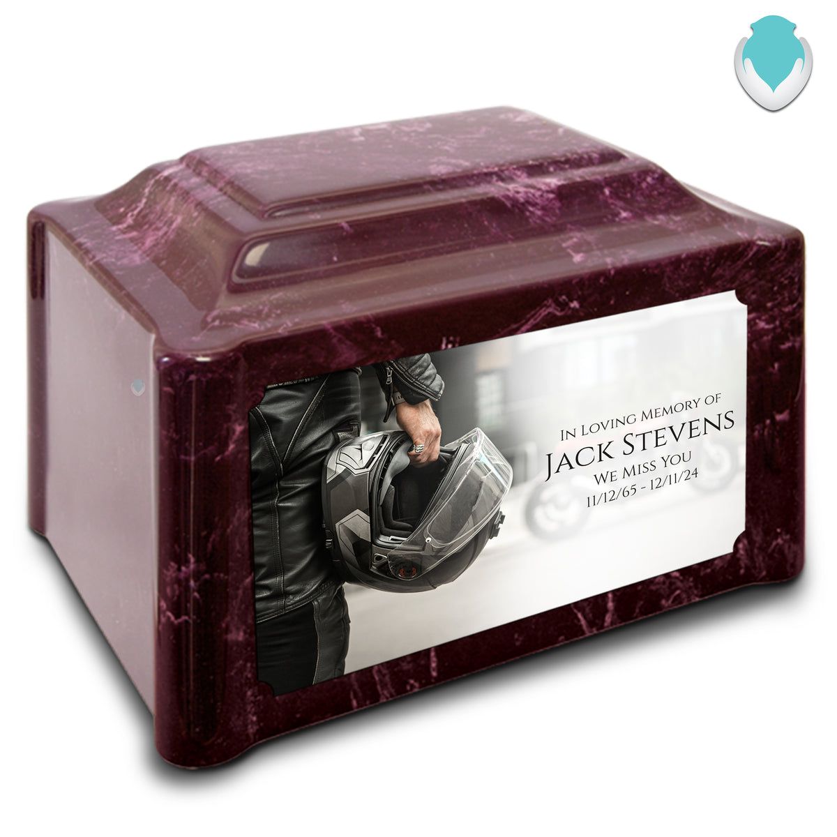 Adult Devotion Custom Printed Motorcycle Helmet Cultured Marble Urns for Ashes