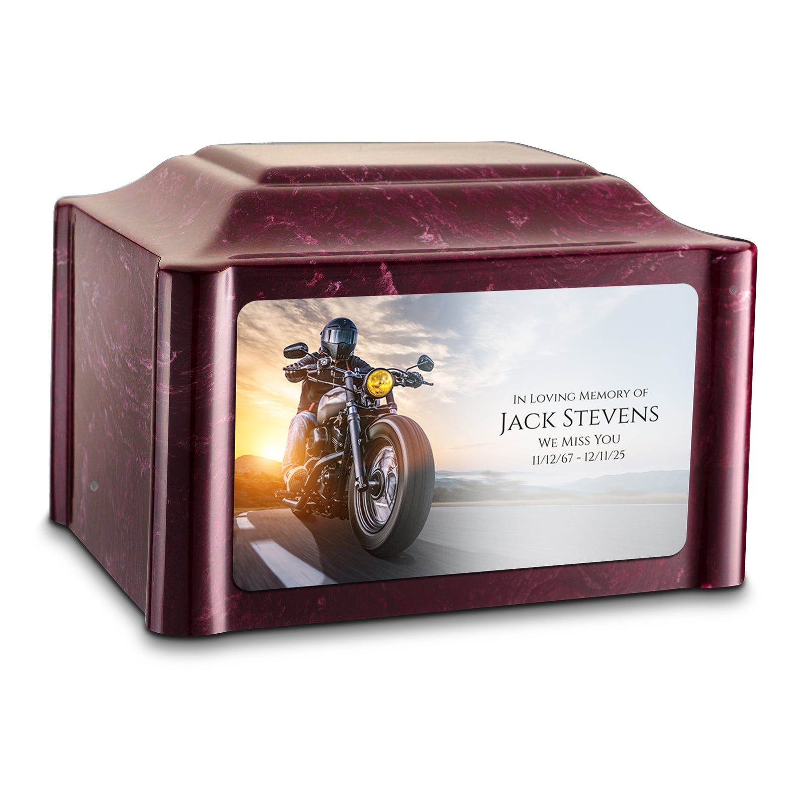 Adult Devotion Custom Printed Motorcycle Cultured Marble Urns for Ashes