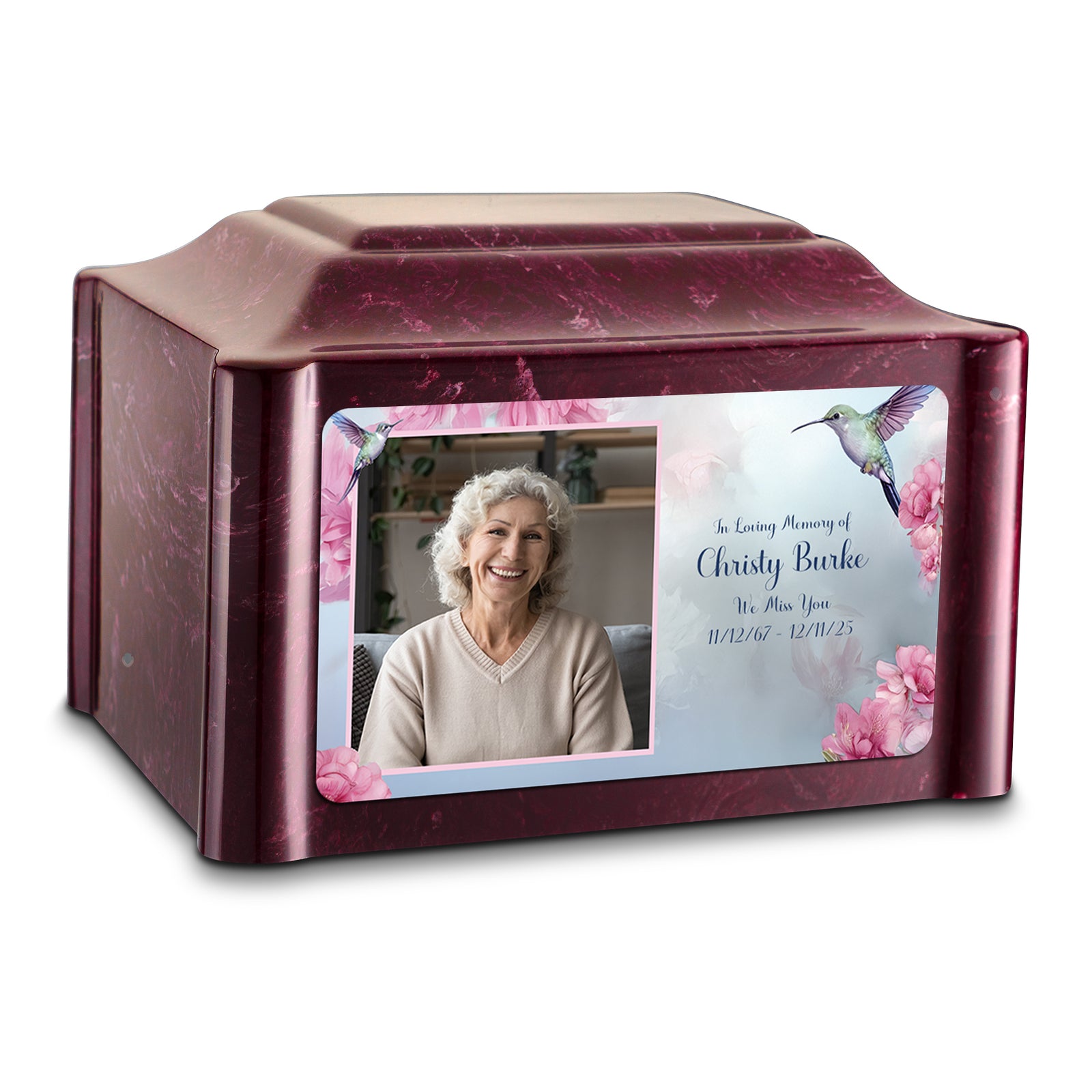 Adult Devotion Custom Printed Photo Hummingbird Cultured Marble Urn for Ashes