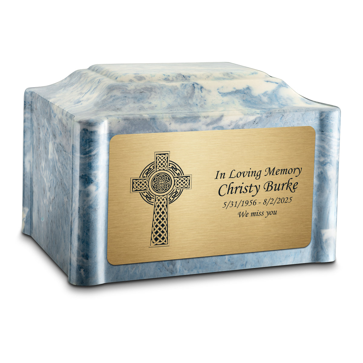 Adult Devotion Celtic Cross Sky Blue Cultured Marble Urns for Ashes