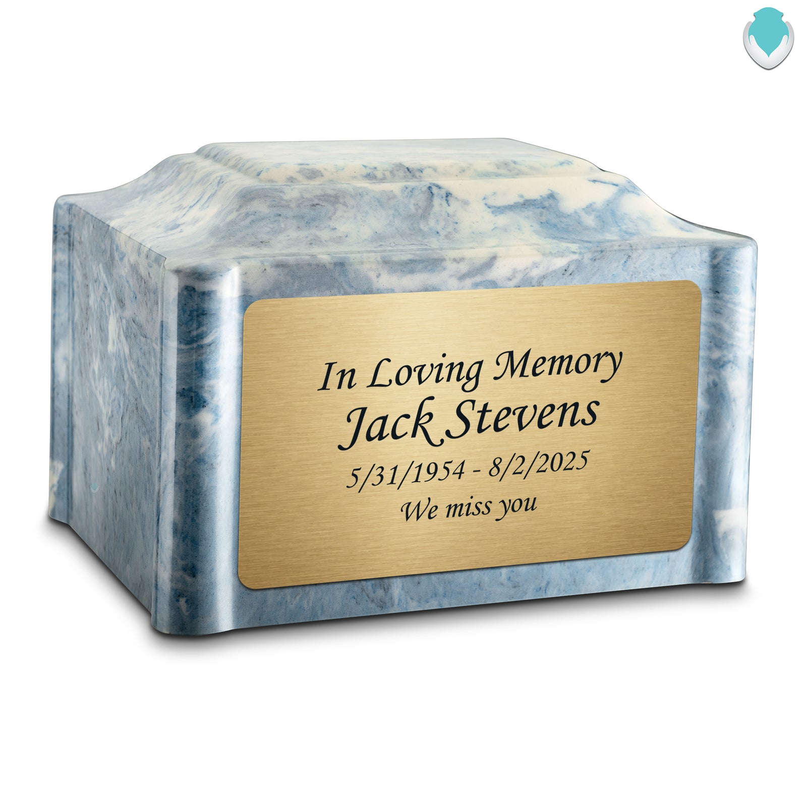 Adult Devotion Custom Engraved Sky Blue Cultured Marble Urns for Ashes