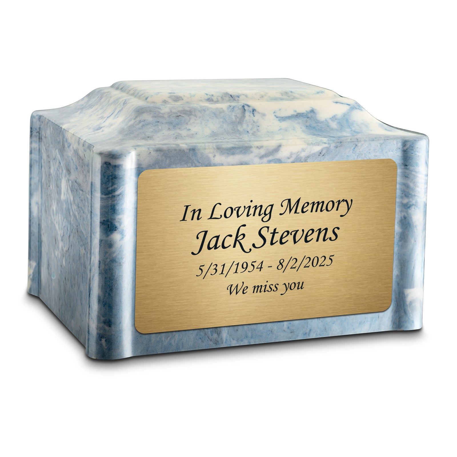 Adult Devotion Custom Engraved Sky Blue Cultured Marble Urns for Ashes