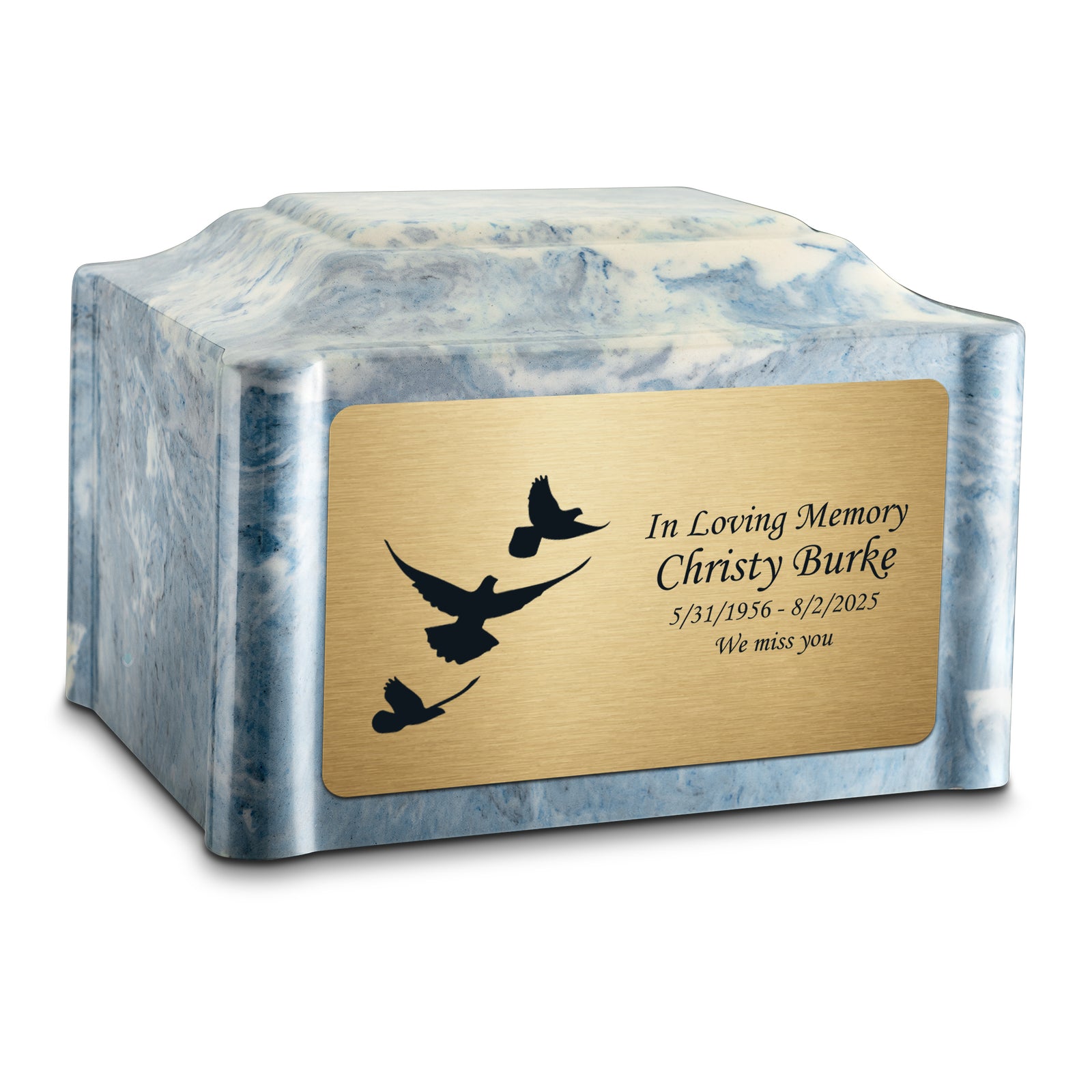 Adult Devotion Doves Sky Blue Cultured Marble Urns for Ashes
