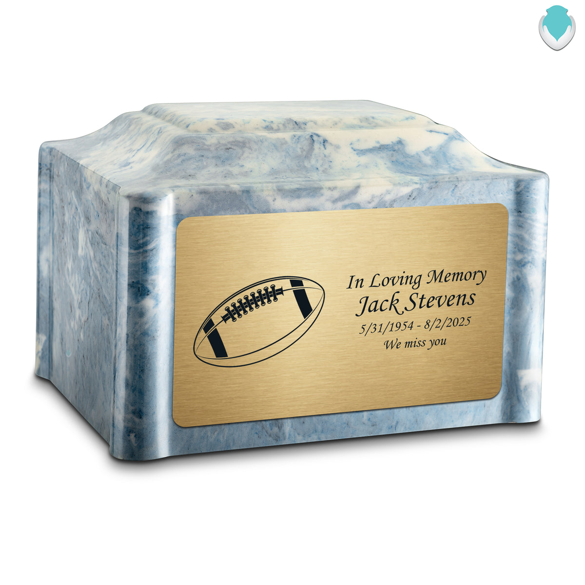 Adult Devotion Football Sky Blue Cultured Marble Urns for Ashes