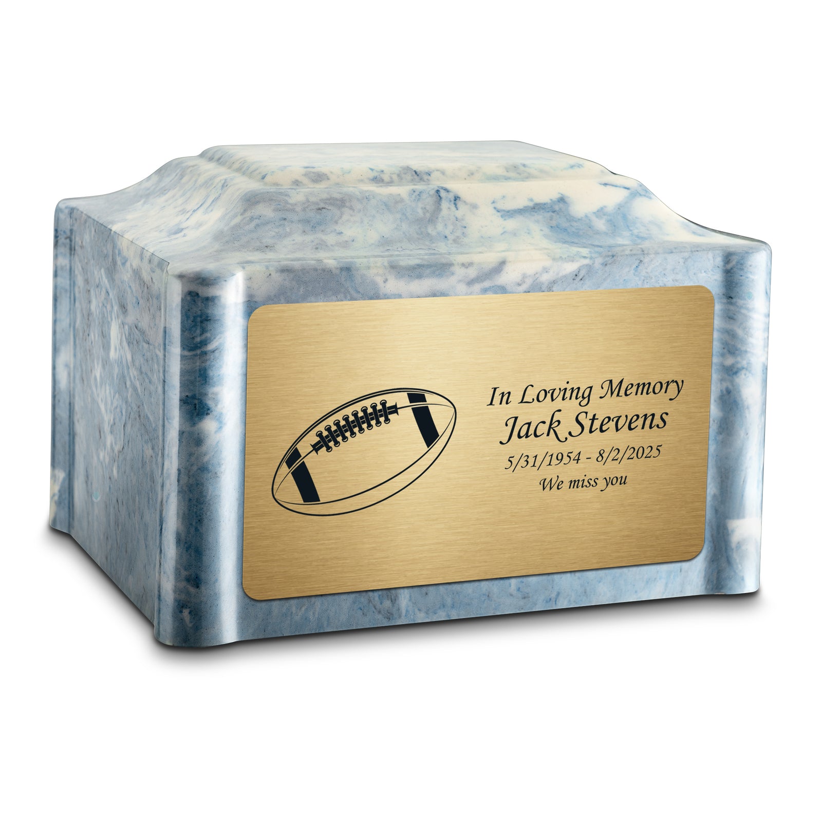 Adult Devotion Football Sky Blue Cultured Marble Urns for Ashes