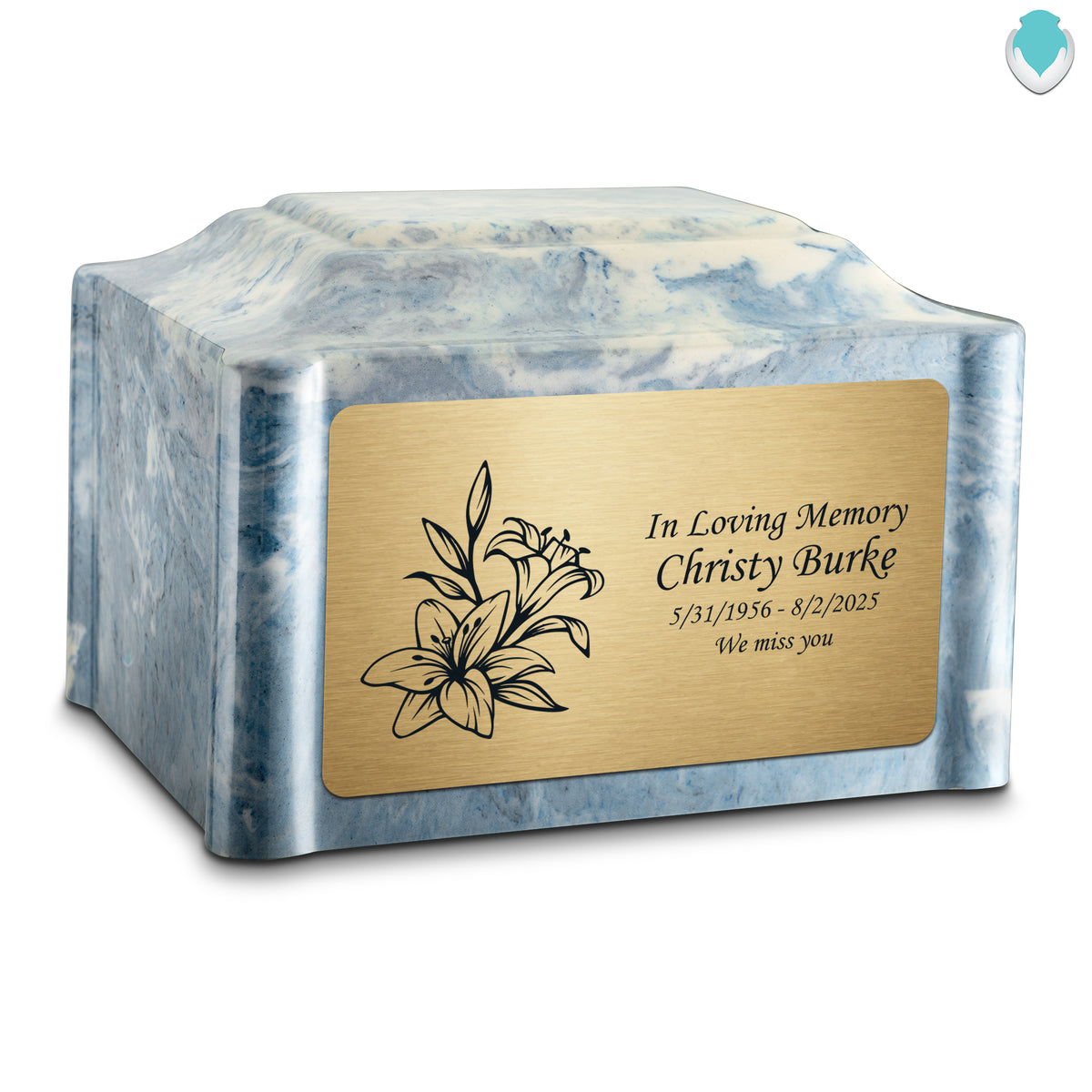 Adult Devotion Lily Sky Blue Cultured Marble Urns for Ashes