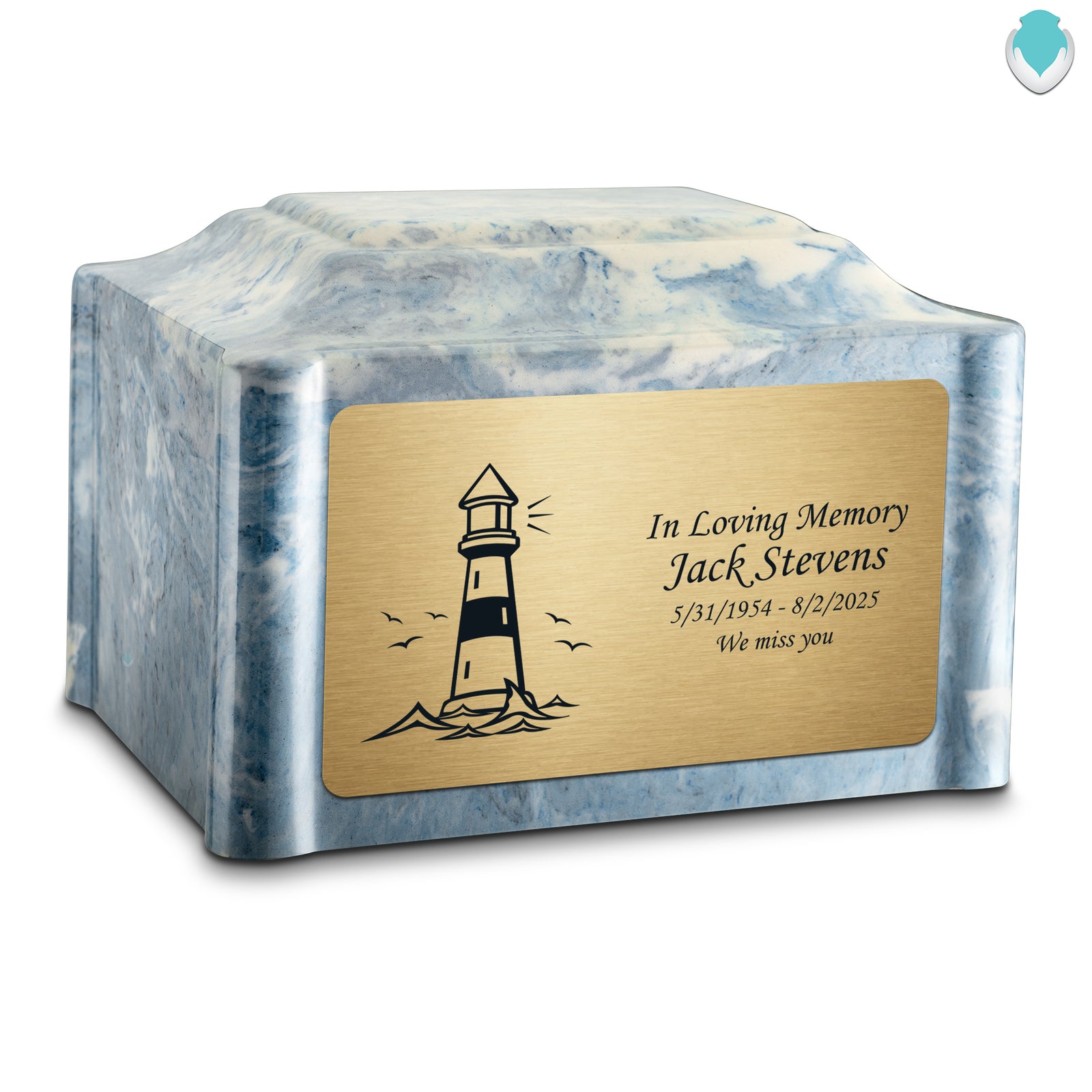 Adult Devotion Lighthouse Sky Blue Cultured Marble Urns for Ashes