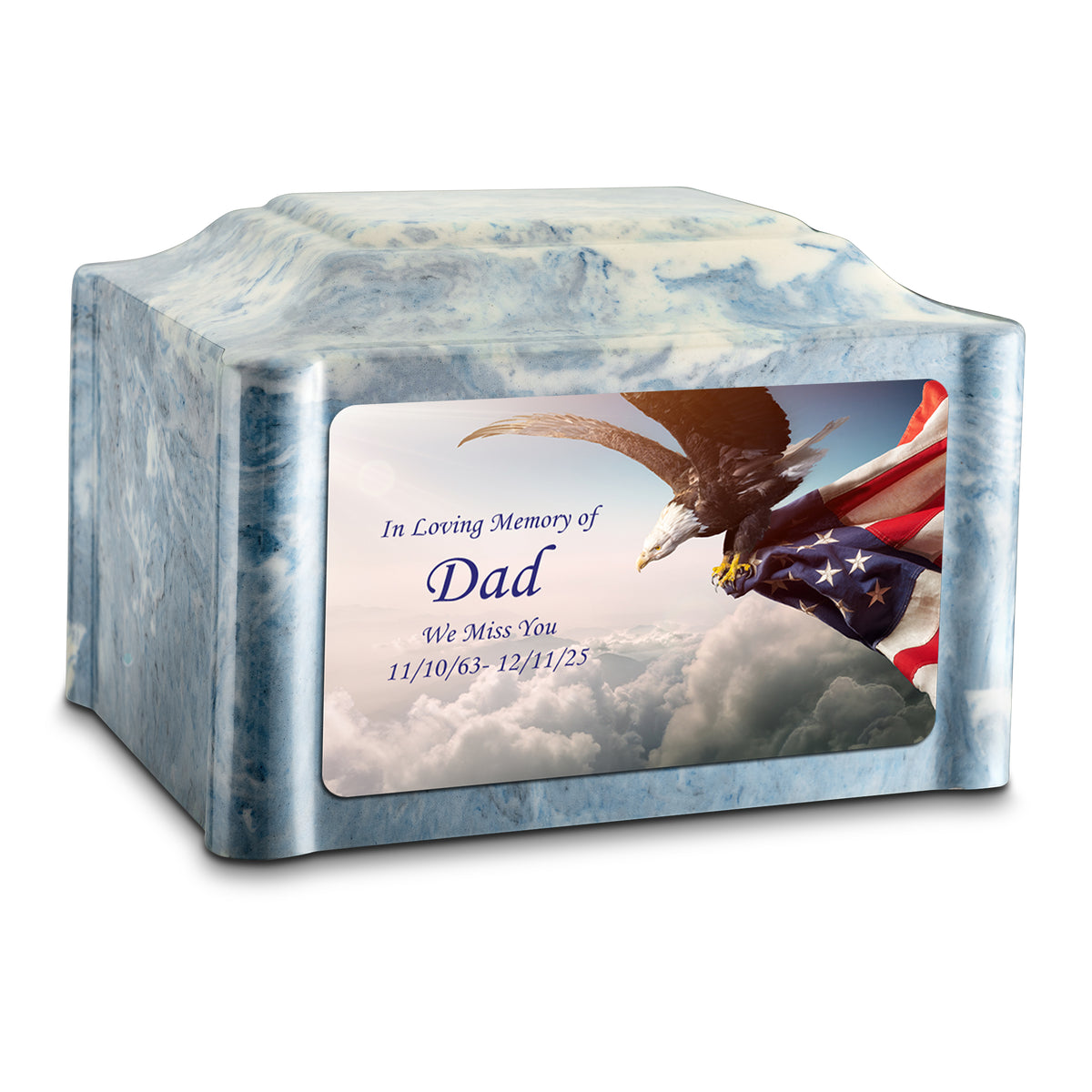 Adult Devotion Custom Printed American Eagle Cultured Marble Urns for Ashes