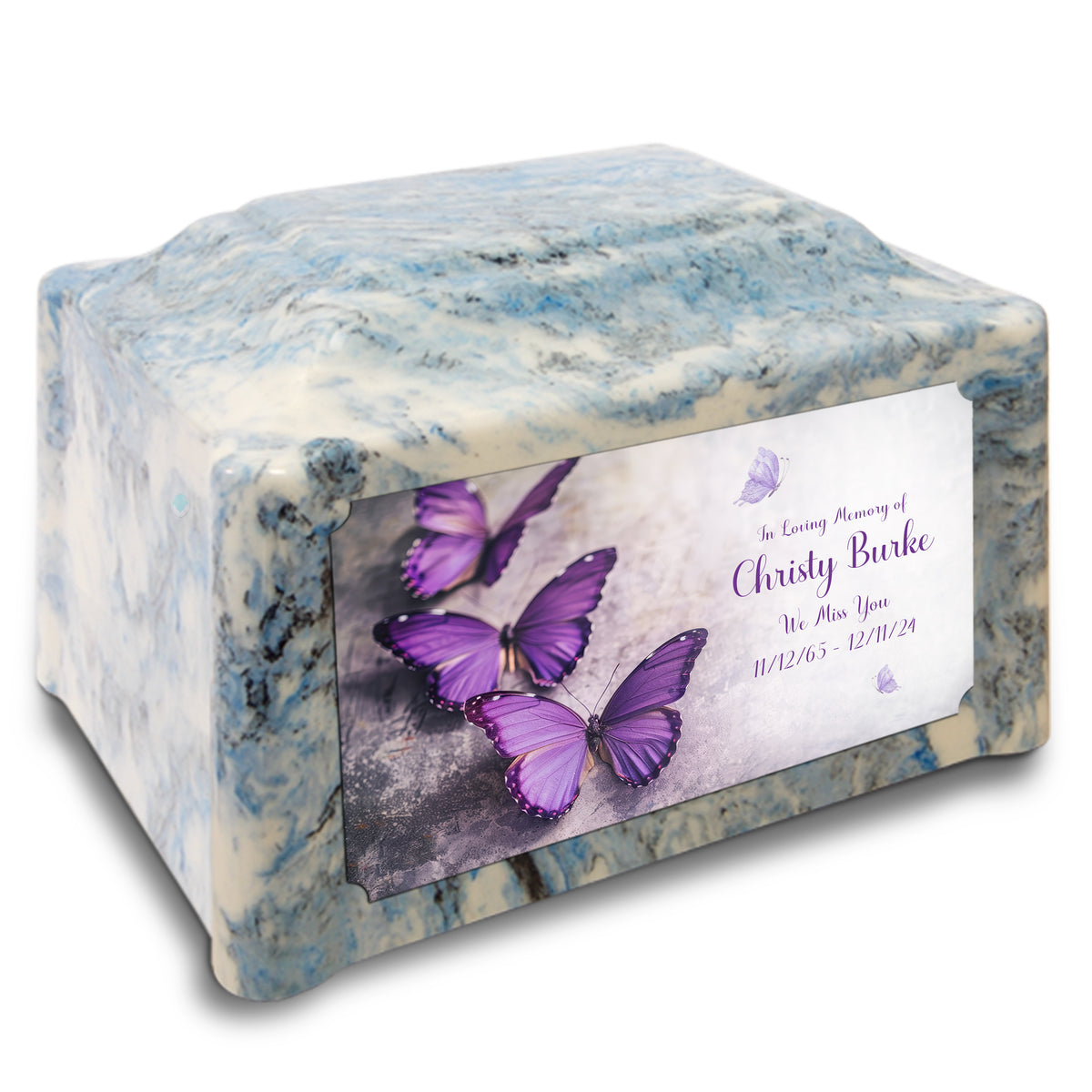Adult Devotion Custom Printed Purple Butterfly Cultured Marble Urns for Ashes