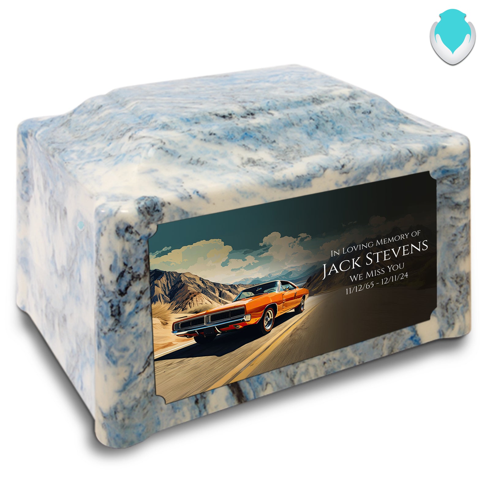 Adult Devotion Custom Printed Classic Car Cultured Marble Urns for Ashes