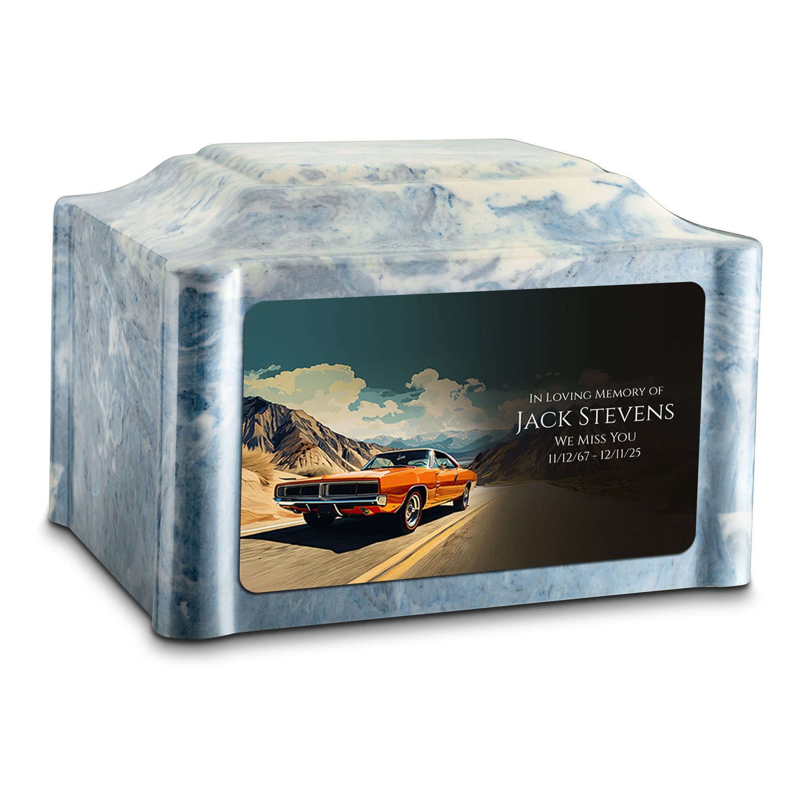 Adult Devotion Custom Printed Classic Car Cultured Marble Urns for Ashes