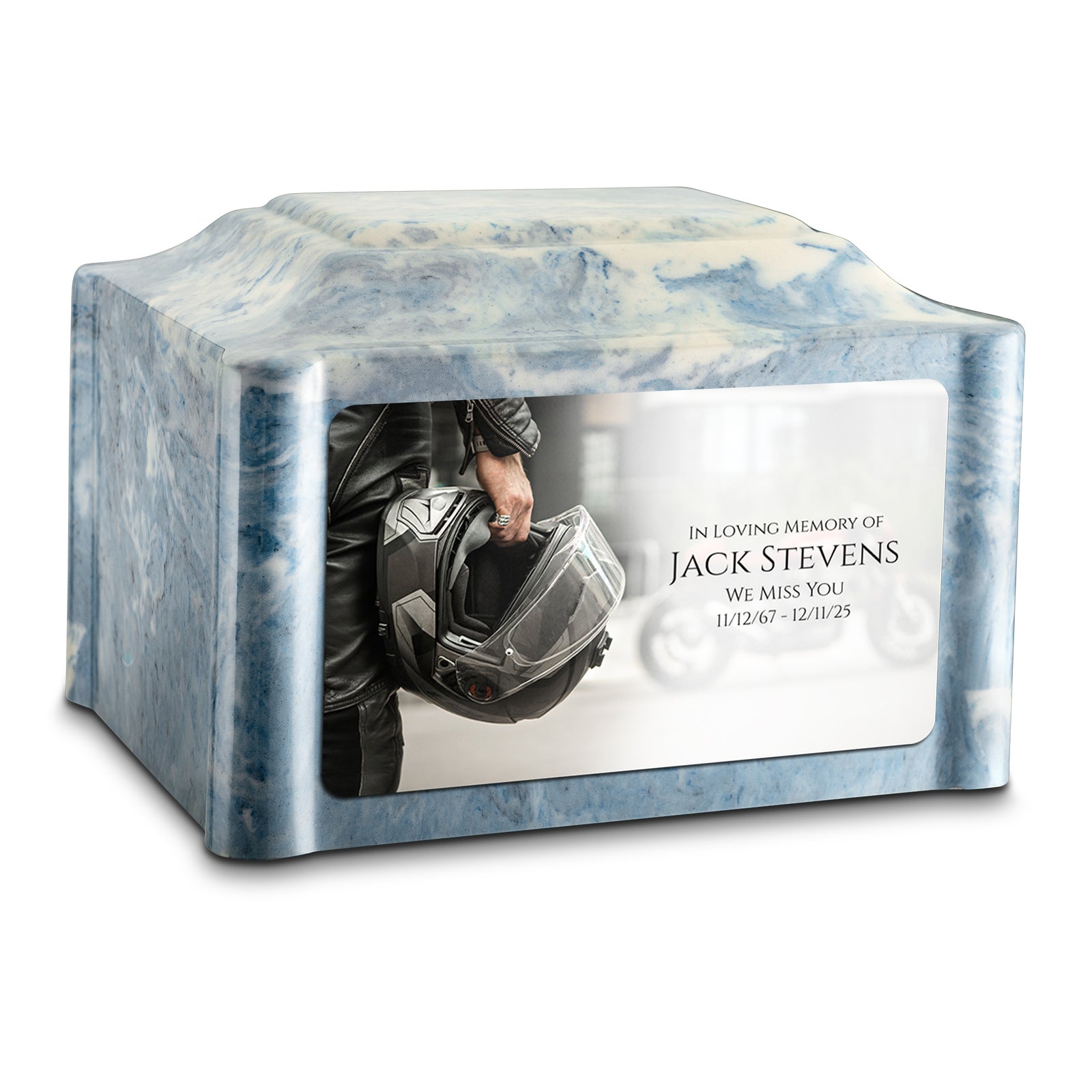 Adult Devotion Custom Printed Motorcycle Helmet Cultured Marble Urns for Ashes