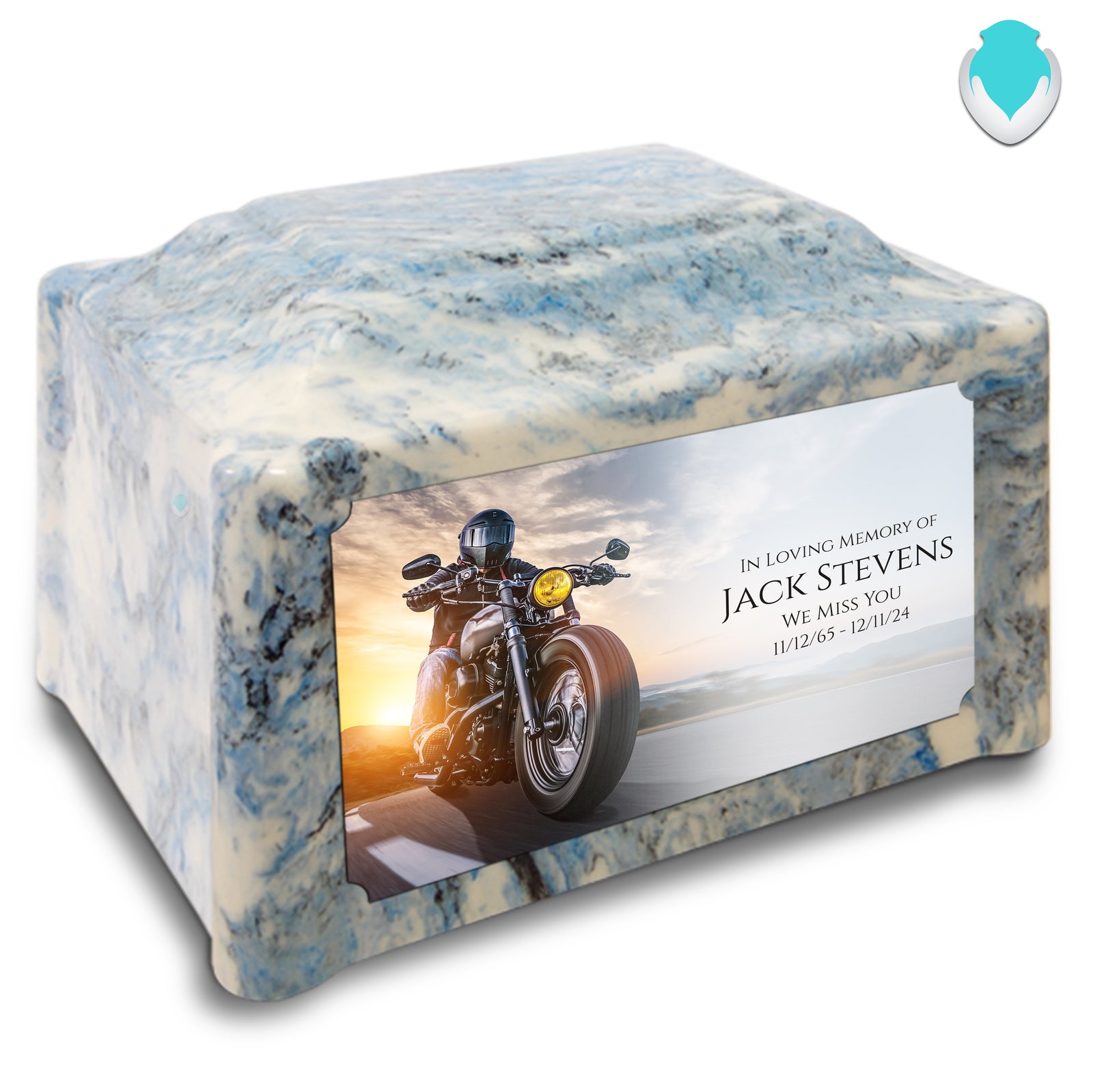 Adult Devotion Custom Printed Motorcycle Cultured Marble Urns for Ashes
