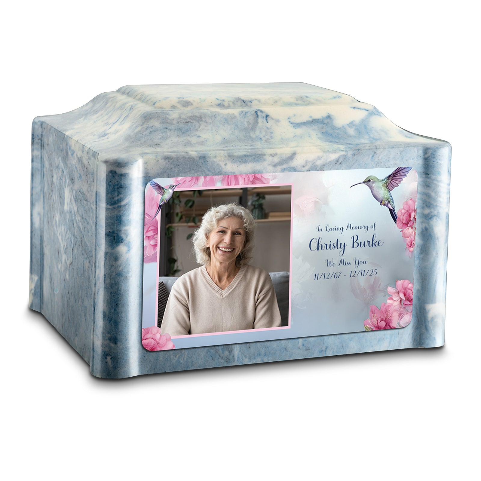 Adult Devotion Custom Printed Photo Hummingbird Cultured Marble Urn for Ashes