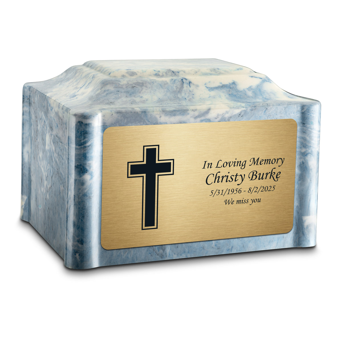 Adult Devotion Simple Cross Sky Blue Cultured Marble Urns for Ashes