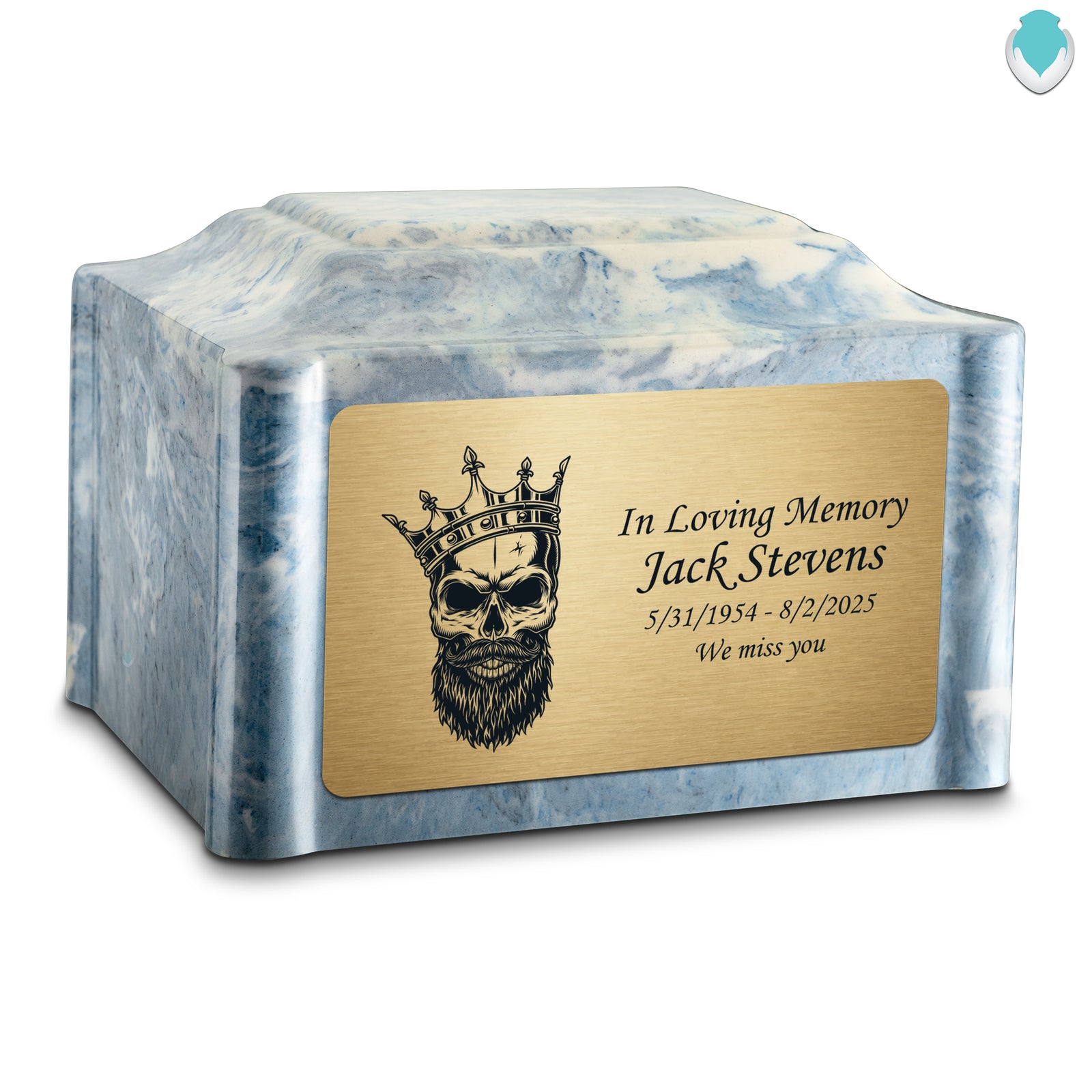 Adult Devotion Skull Sky Blue Cultured Marble Urns for Ashes