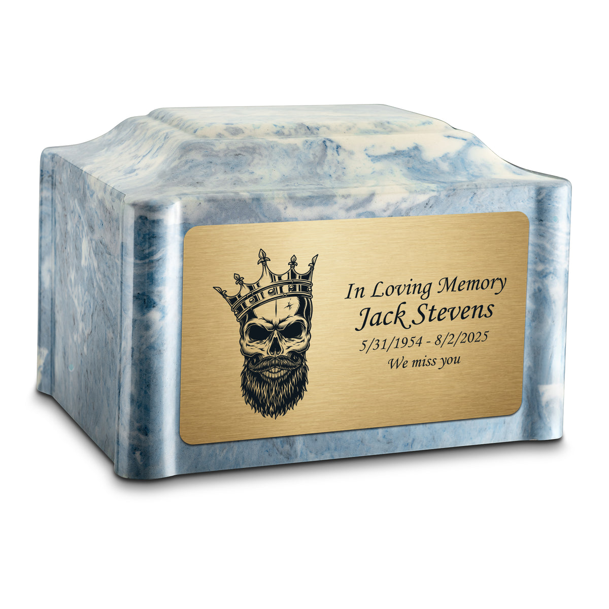 Adult Devotion Skull Sky Blue Cultured Marble Urns for Ashes