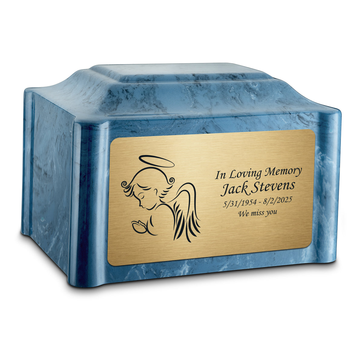 Adult Devotion Angel Twilight Blue Cultured Marble Urns for Ashes