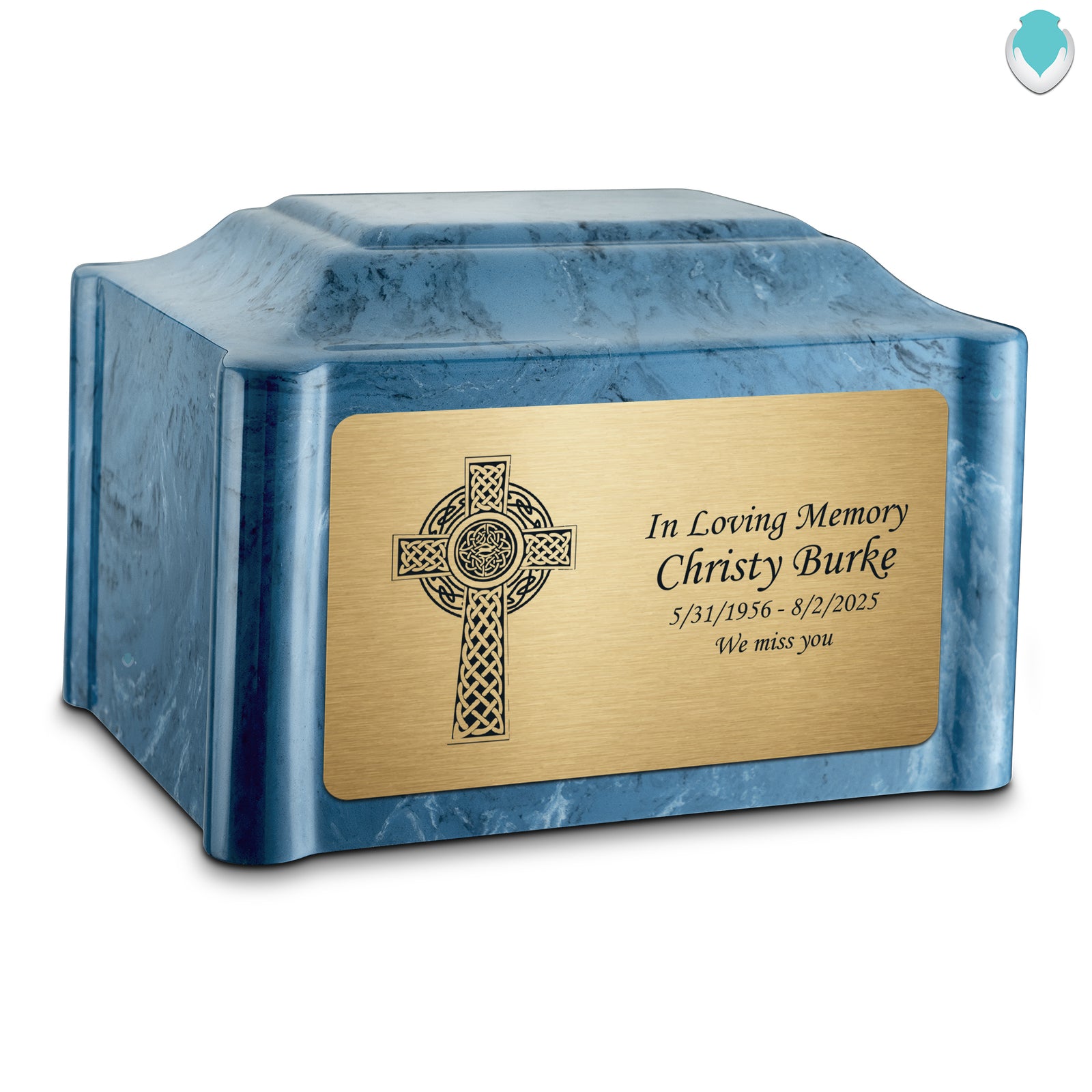 Adult Devotion Celtic Cross Twilight Blue Cultured Marble Urns for Ashes