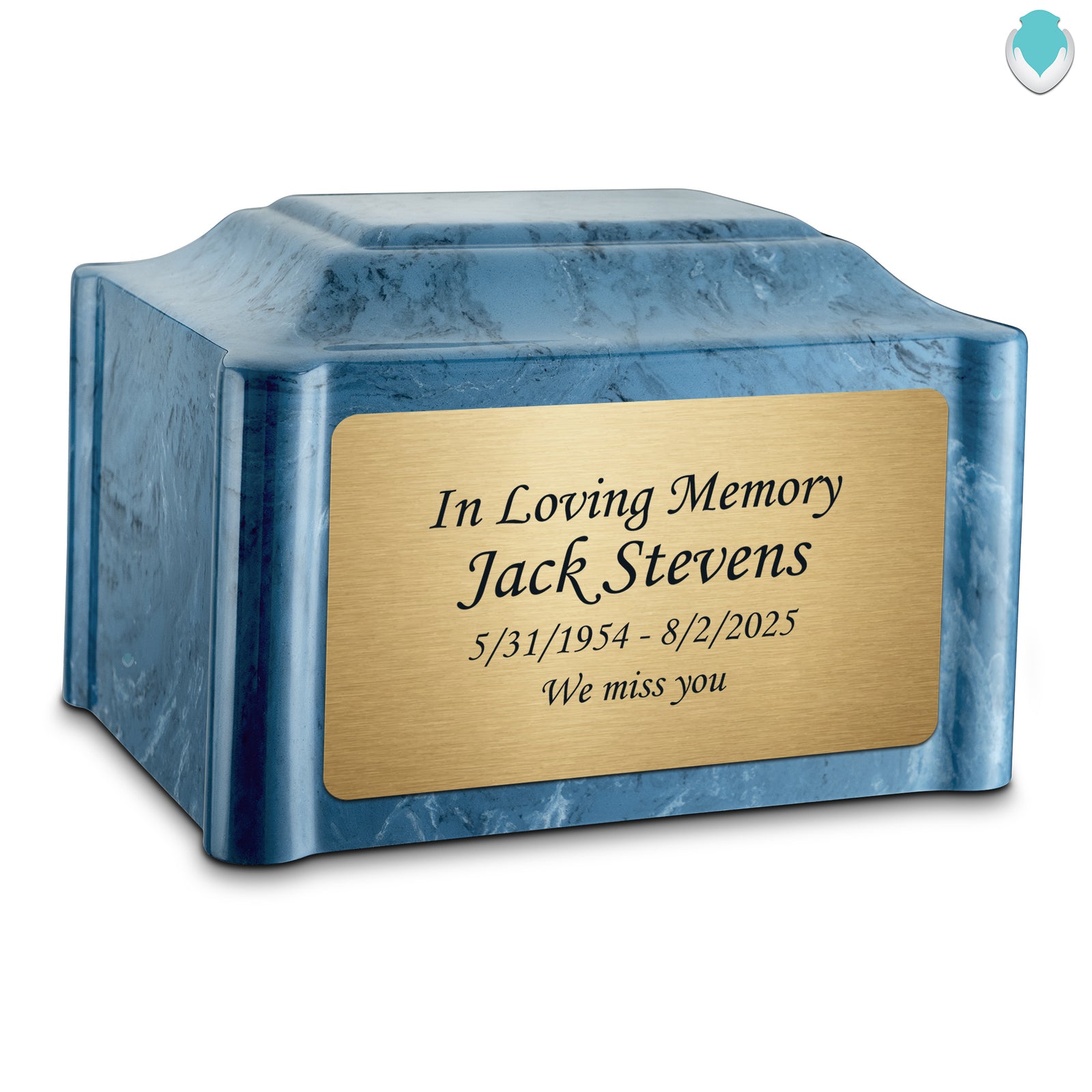 Adult Devotion Custom Engraved Twilight Blue Cultured Marble Urns for Ashes
