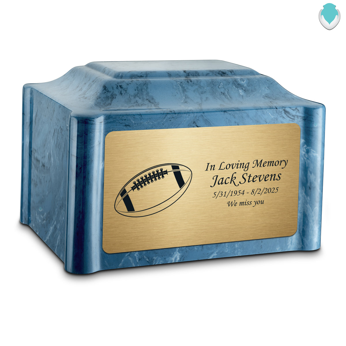 Adult Devotion Football Twilight Blue Cultured Marble Urns for Ashes