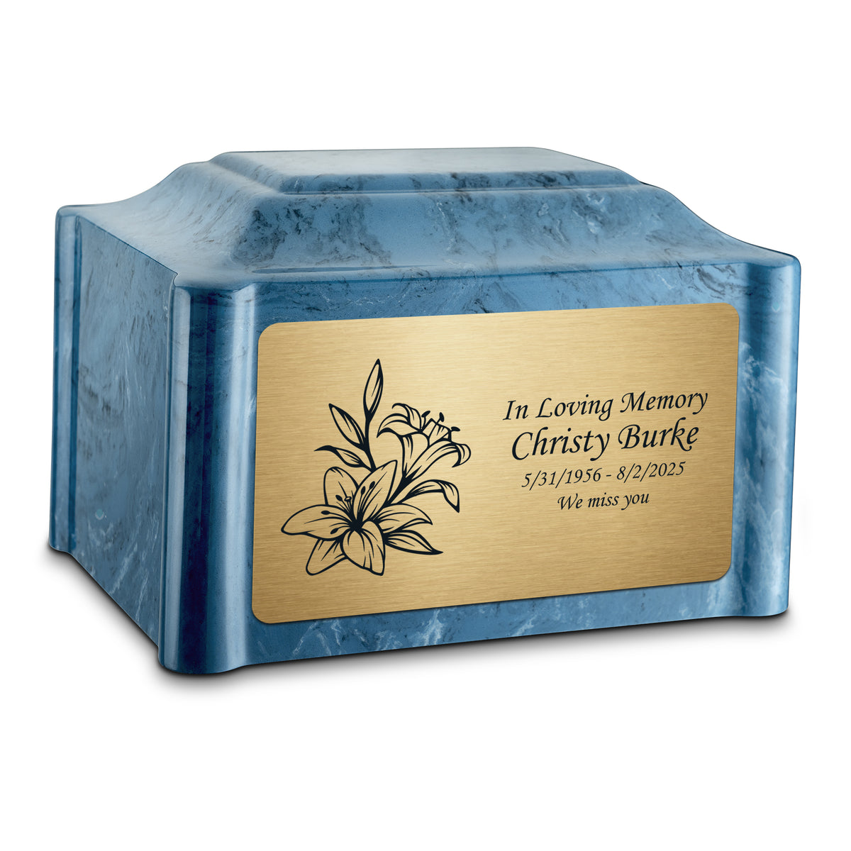 Adult Devotion Lily Twilight Blue Cultured Marble Urns for Ashes