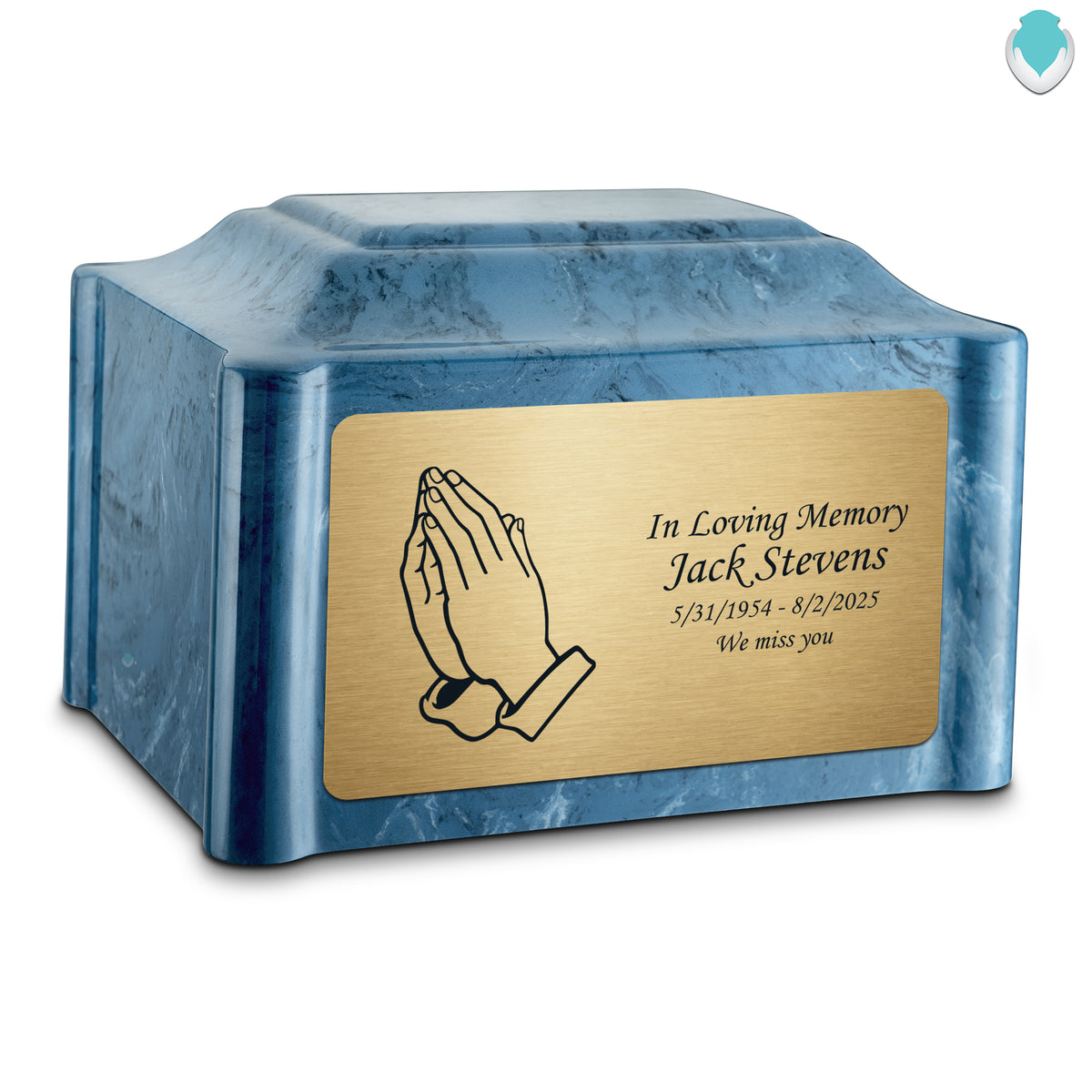 Adult Devotion Praying Hands Twilight Blue Cultured Marble Urns for Ashes