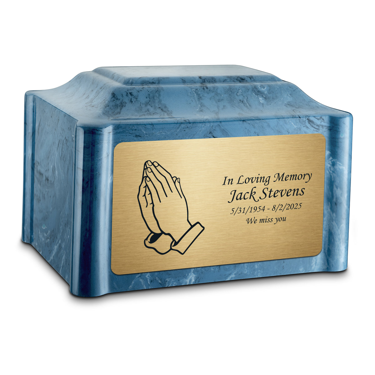 Adult Devotion Praying Hands Twilight Blue Cultured Marble Urns for Ashes