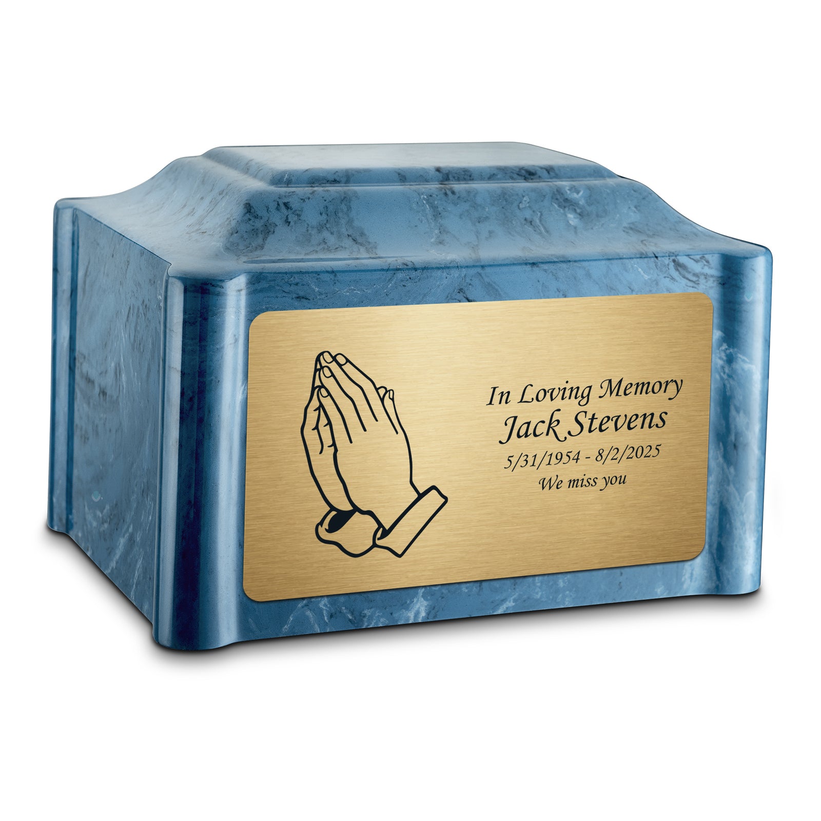 Adult Devotion Praying Hands Twilight Blue Cultured Marble Urns for Ashes