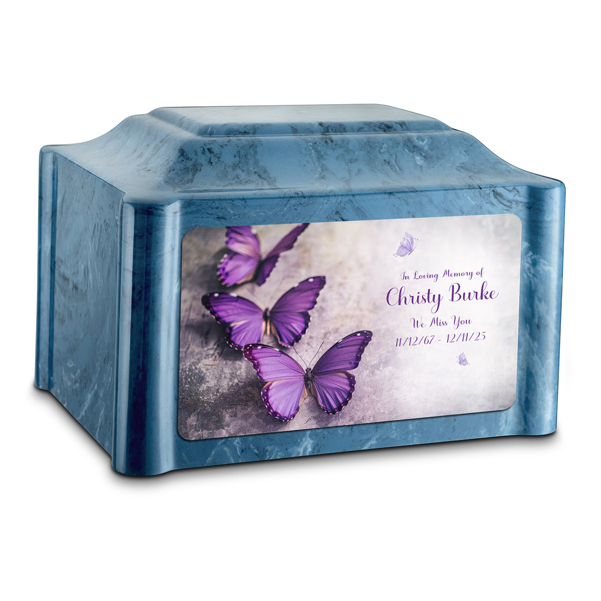 Adult Devotion Custom Printed Purple Butterfly Cultured Marble Urns for Ashes
