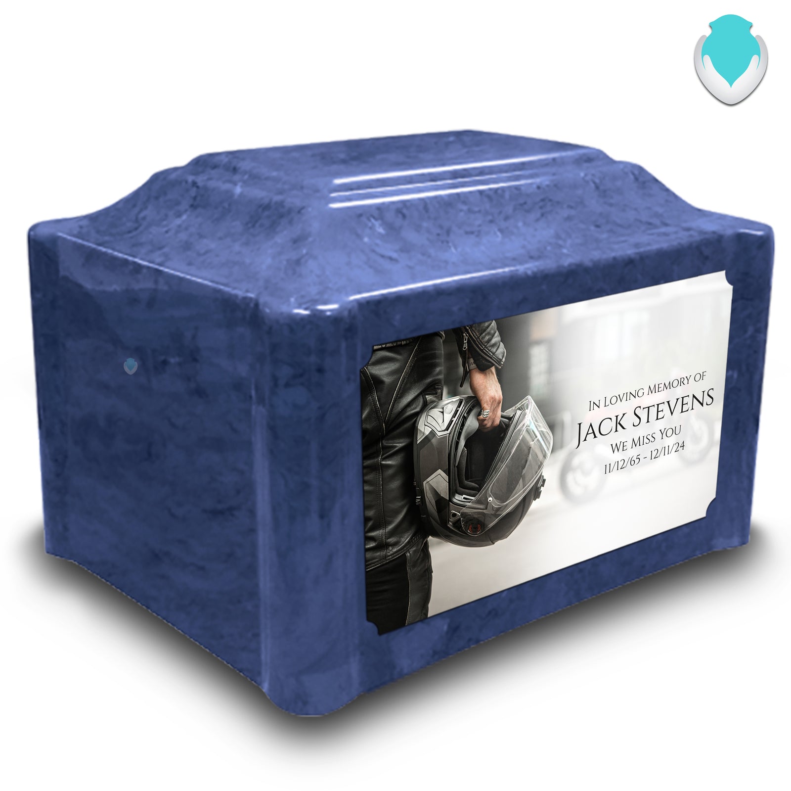 Adult Devotion Custom Printed Motorcycle Helmet Cultured Marble Urns for Ashes