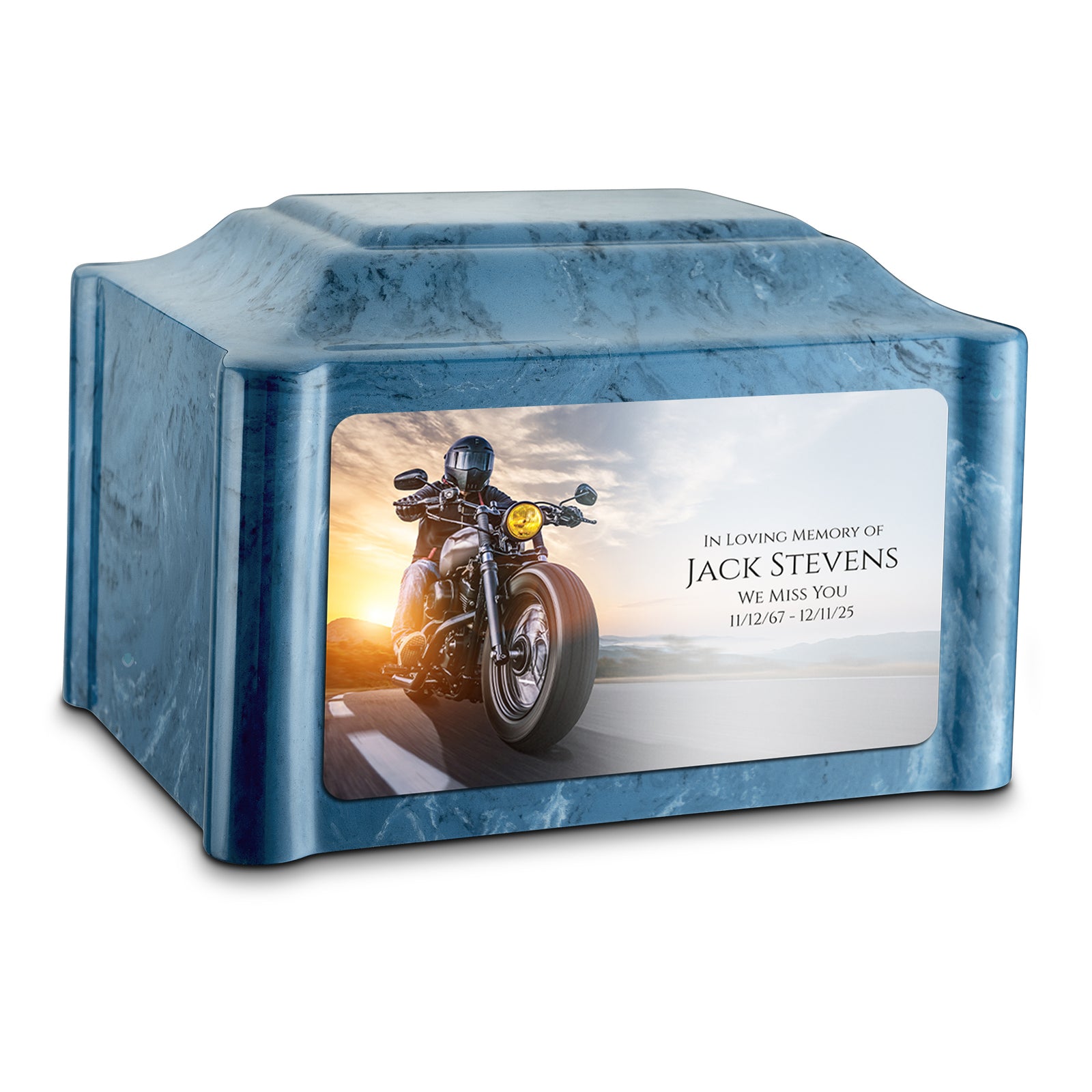 Adult Devotion Custom Printed Motorcycle Cultured Marble Urns for Ashes