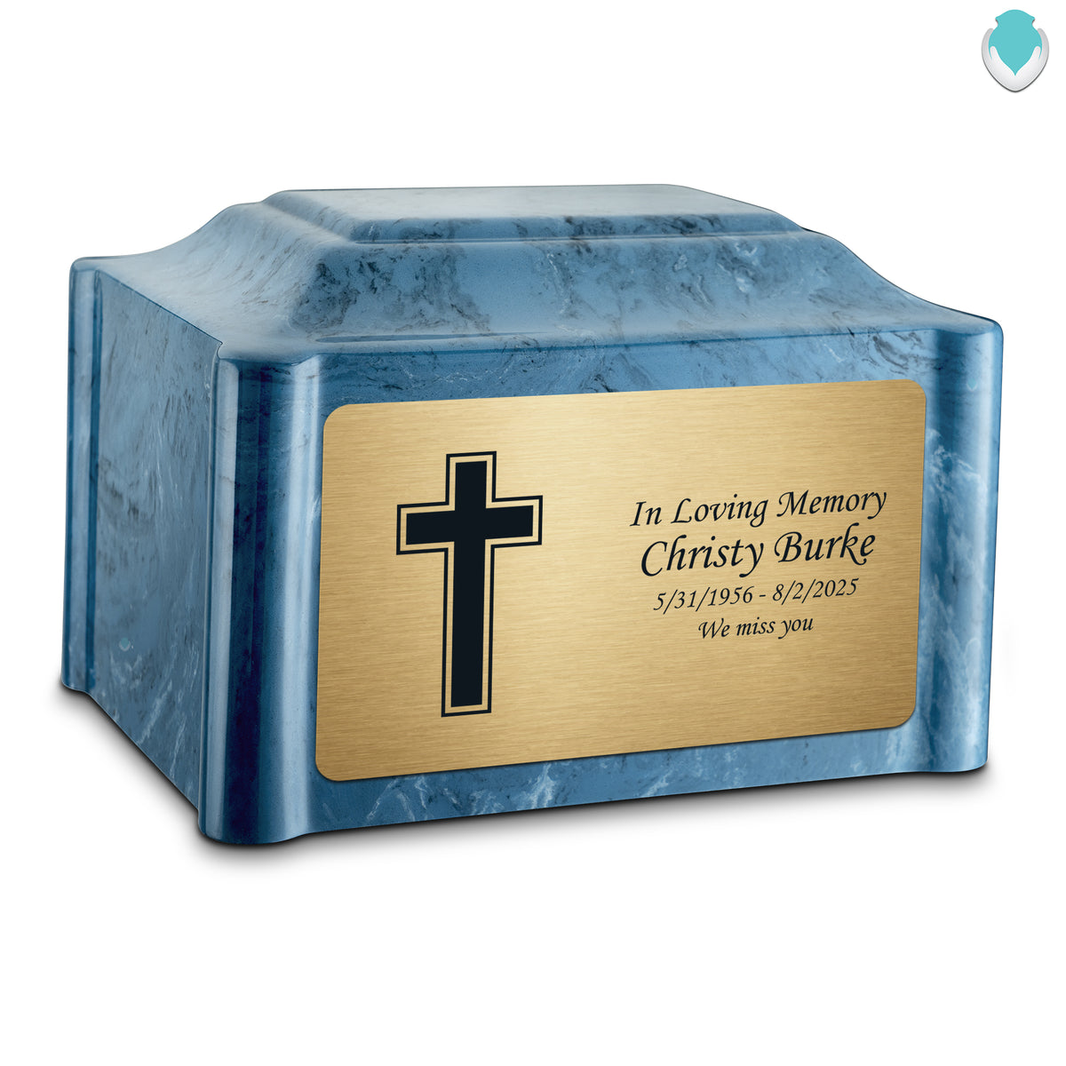 Adult Devotion Simple Cross Twilight Blue Cultured Marble Urns for Ashes