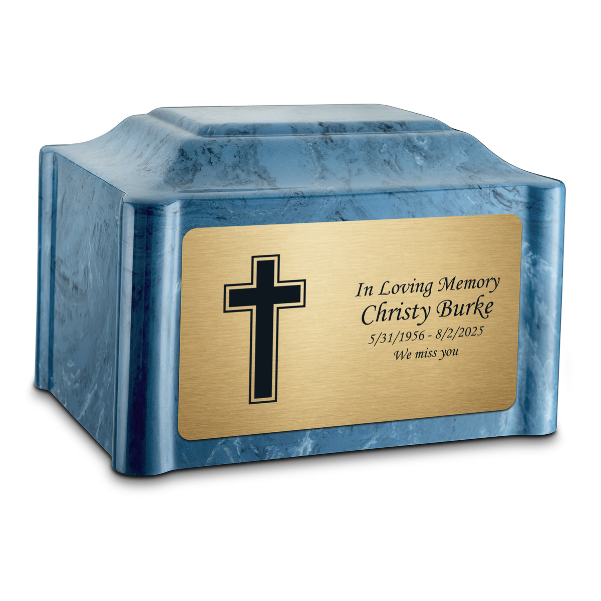 Adult Devotion Simple Cross Twilight Blue Cultured Marble Urns for Ashes