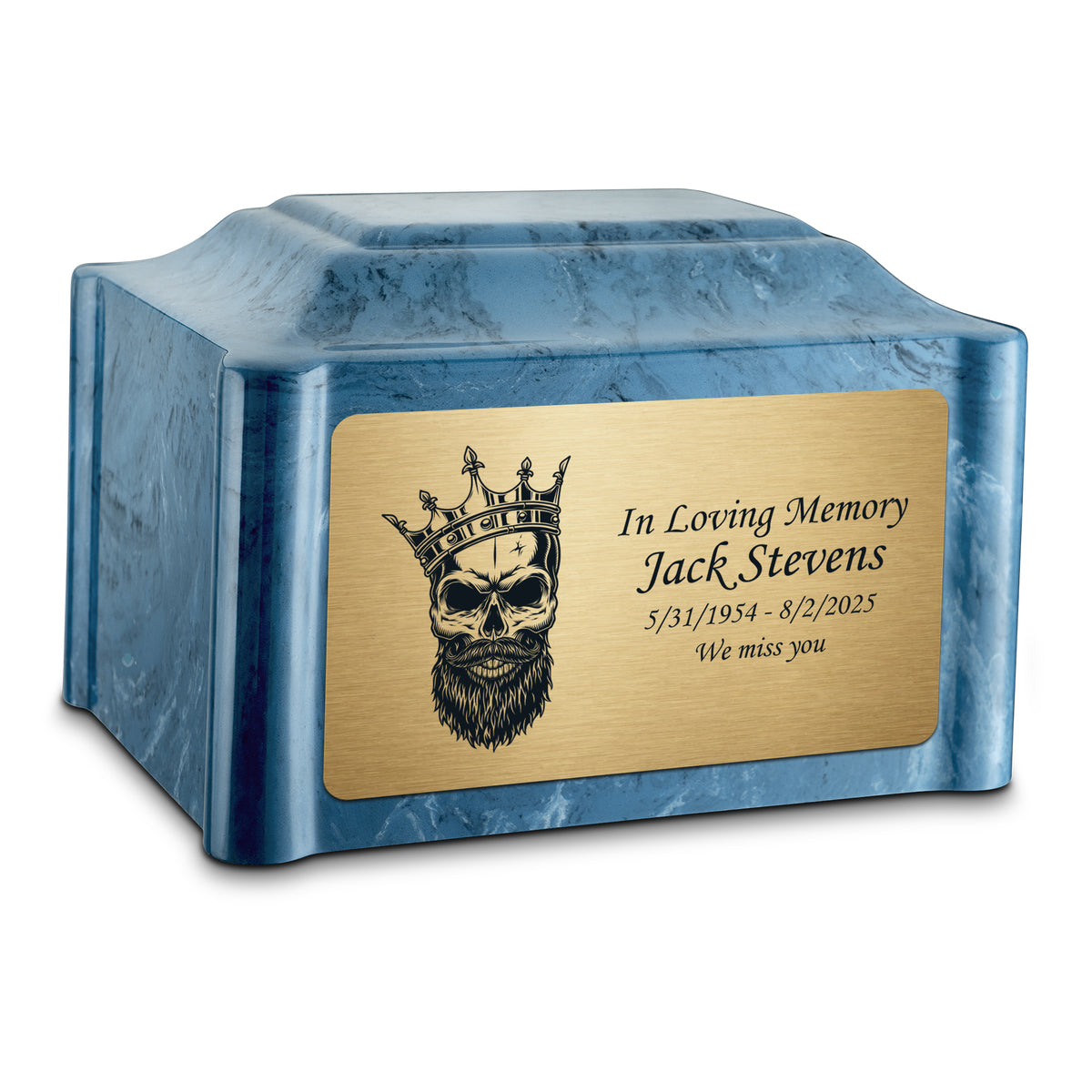 Adult Devotion Skull Twilight Blue Cultured Marble Urns for Ashes