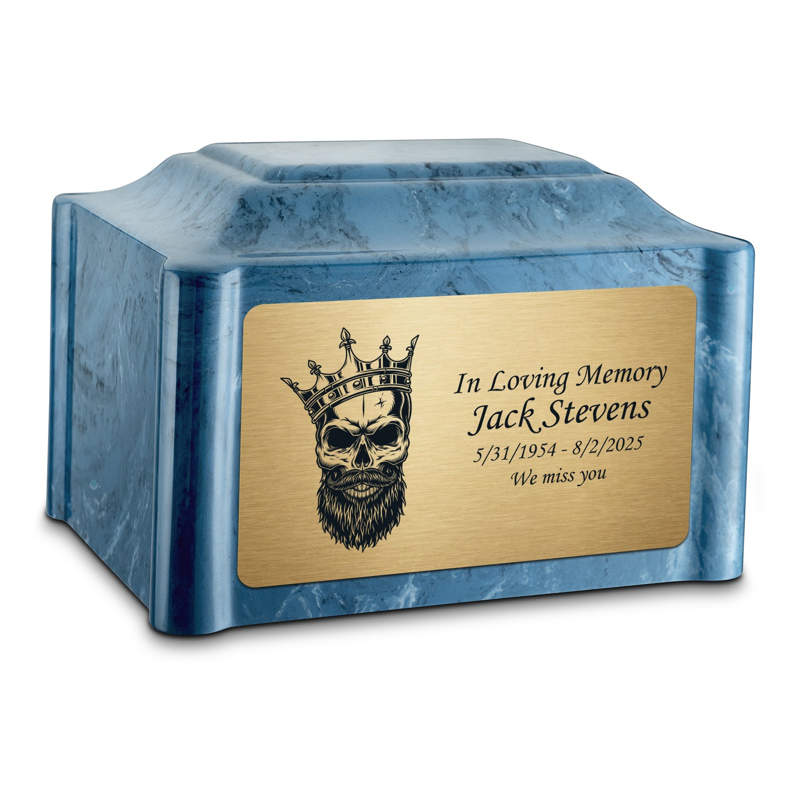 Adult Devotion Skull Twilight Blue Cultured Marble Urns for Ashes