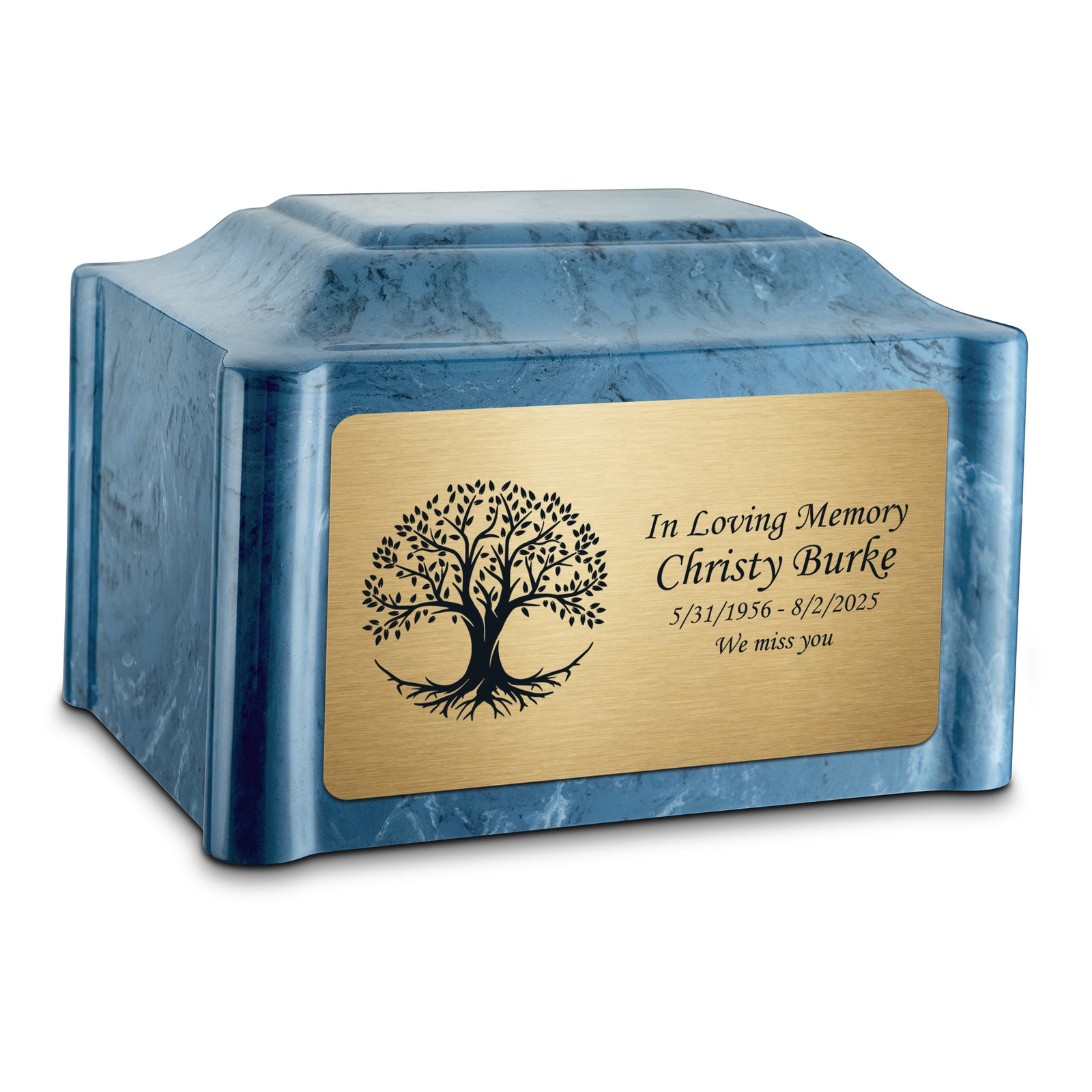 Adult Devotion Tree of Life Twilight Blue Cultured Marble Urns for Ashes