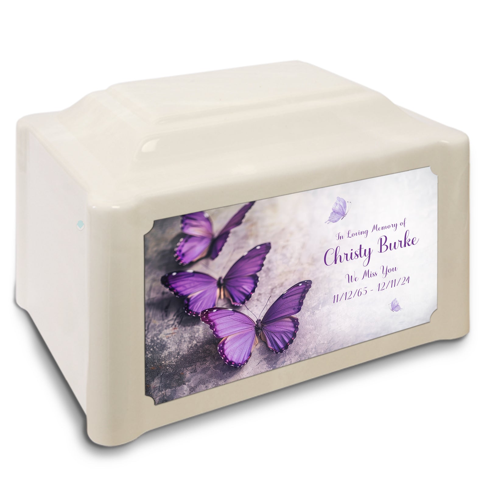 Adult Devotion Custom Printed Purple Butterfly Cultured Marble Urns for Ashes