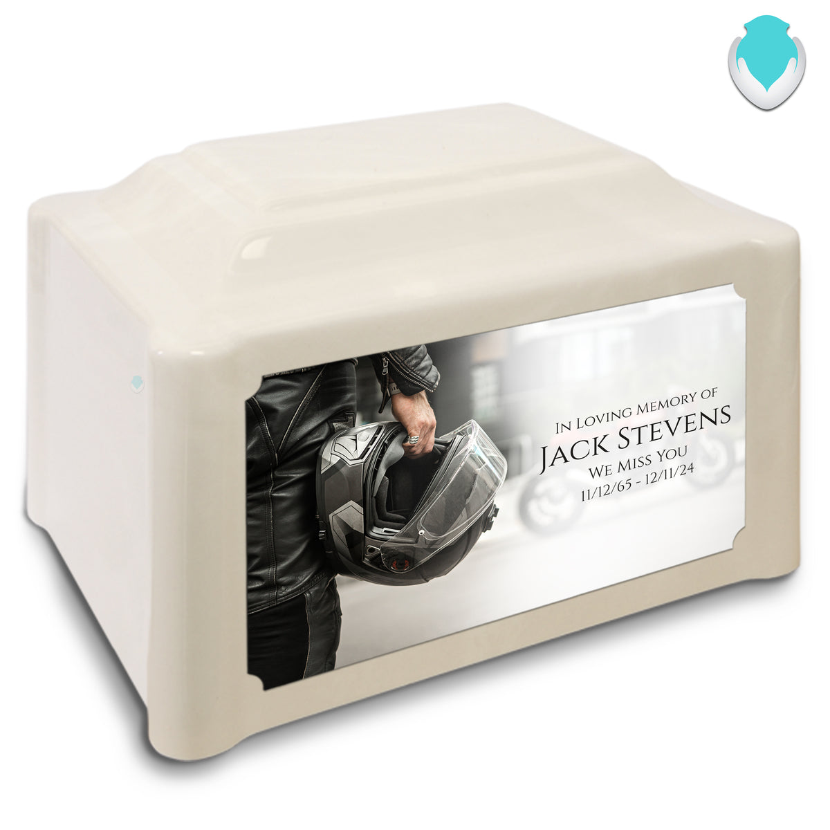 Adult Devotion Custom Printed Motorcycle Helmet Cultured Marble Urns for Ashes