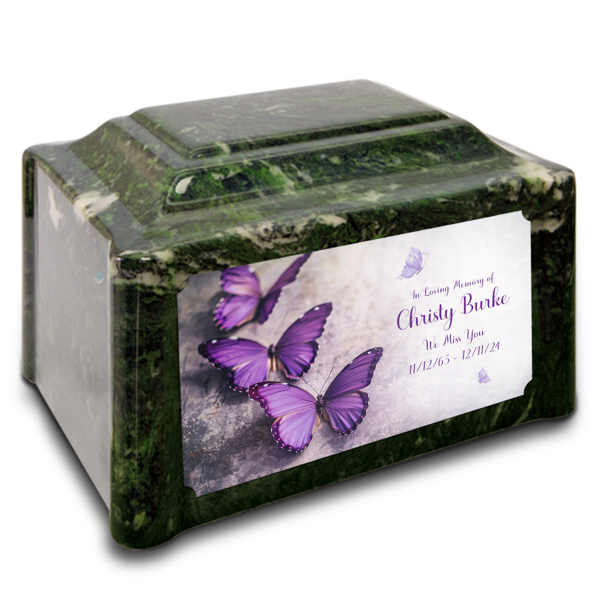 Adult Devotion Custom Printed Purple Butterfly Cultured Marble Urns for Ashes