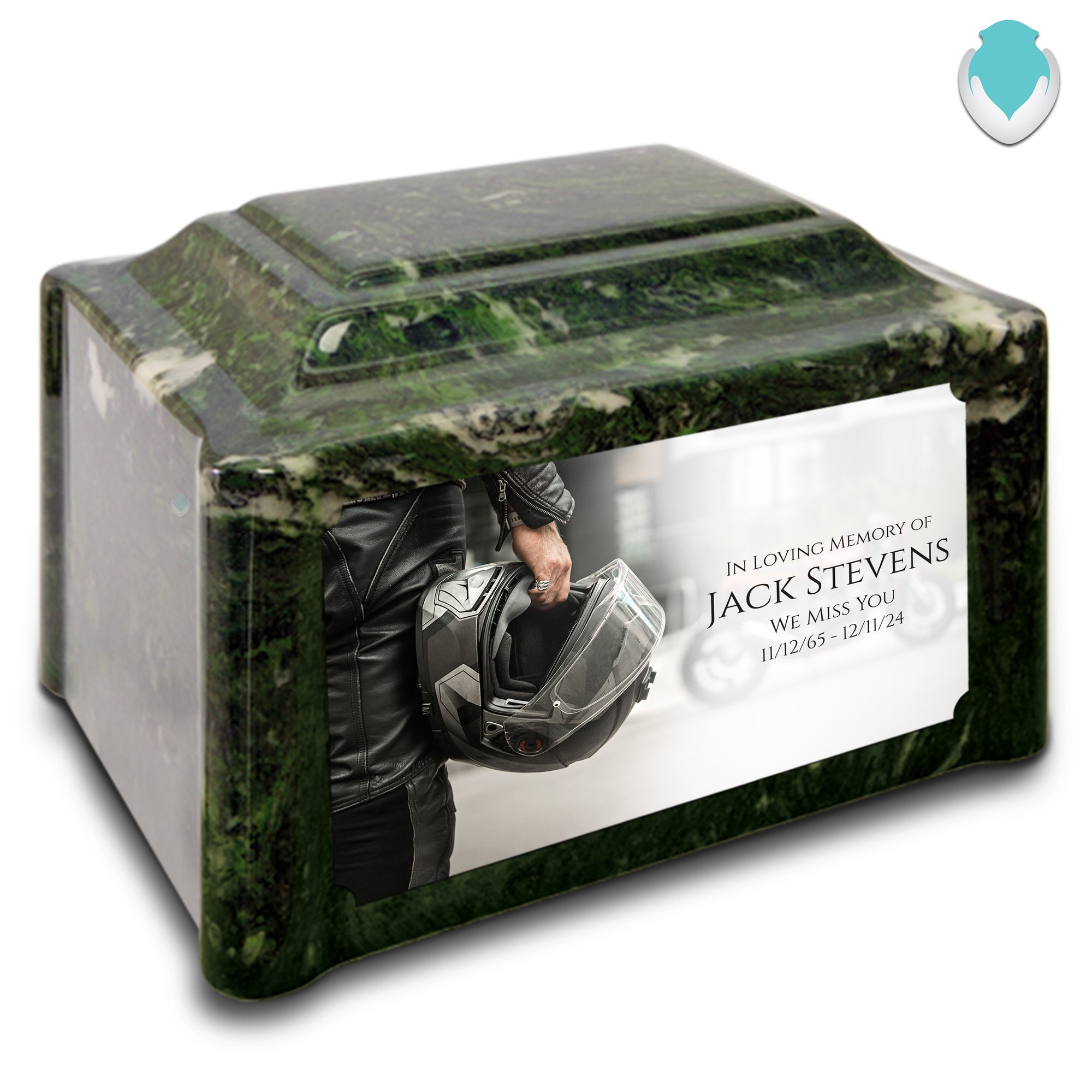 Adult Devotion Custom Printed Motorcycle Helmet Cultured Marble Urns for Ashes